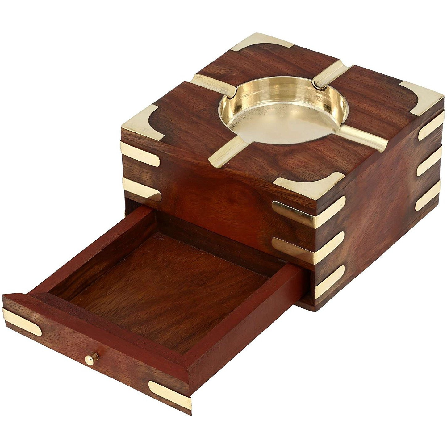 Winmaarc Large Decorative Wooden Ashtray with Cigarette Storage Case Box