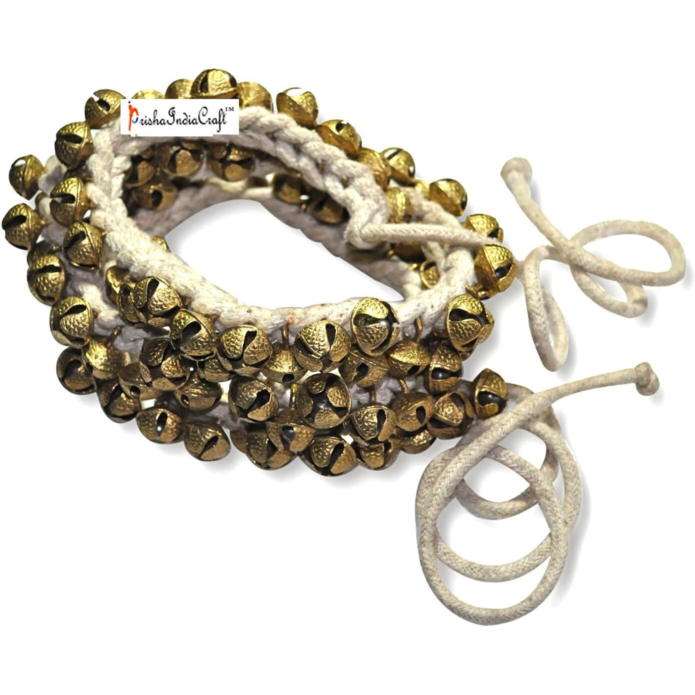 Prisha India Craft  Kathak Ghungroo Pair, (75+75) (12 No. Ghungroo) Bells Tied with Cotton Cord Indian Classical Dancers Anklet Musical Instrument