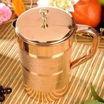 Rastogi Handicrafts Set of 2 Water Glasses and a Jug with lid, Pure Copper Drink ware Accessories Ayurveda Healing, Capacity 1.6 Litre