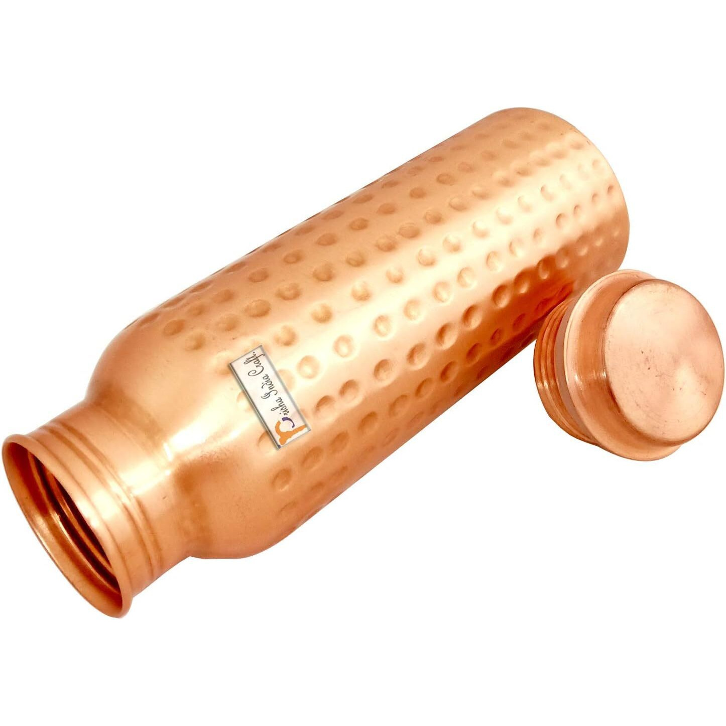 Prisha India Craft Copper Bottle, Hammered Design, Capacity 700 ML (23-oz), 2 Pieces