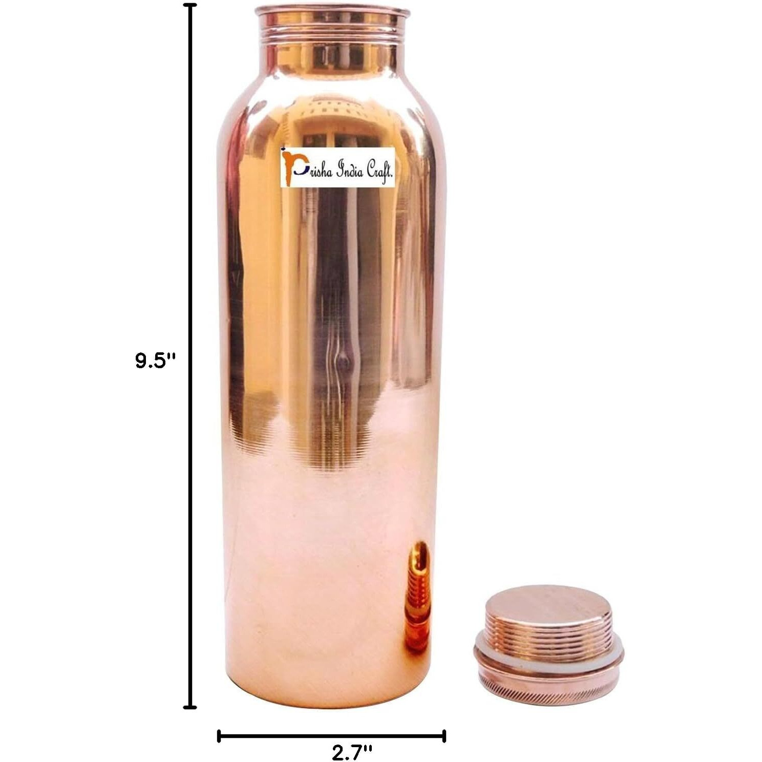 Prisha India Craft Copper Bottle, Capacity 900 ML
