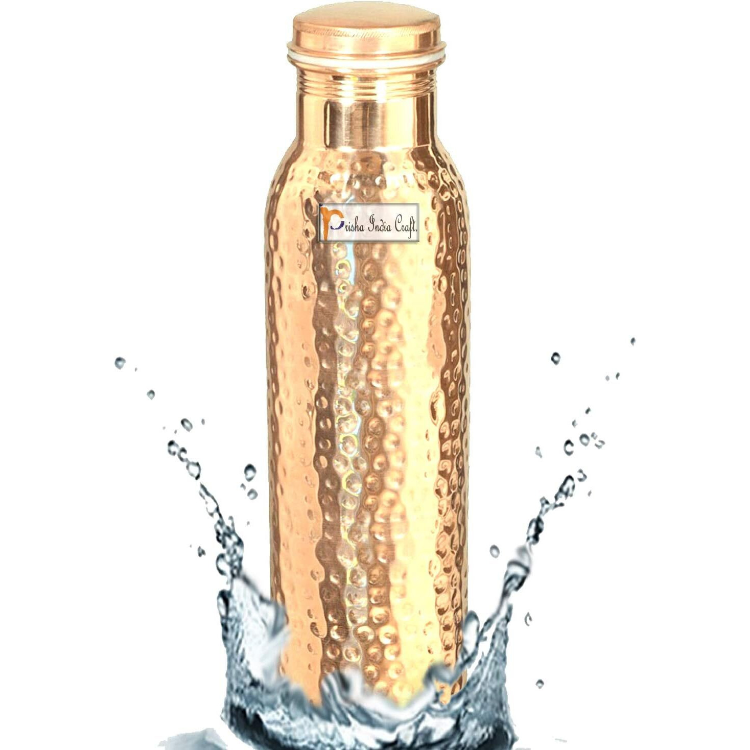 Prisha India Craft Copper Bottle, Hammered Style Design, Capacity 600 ML