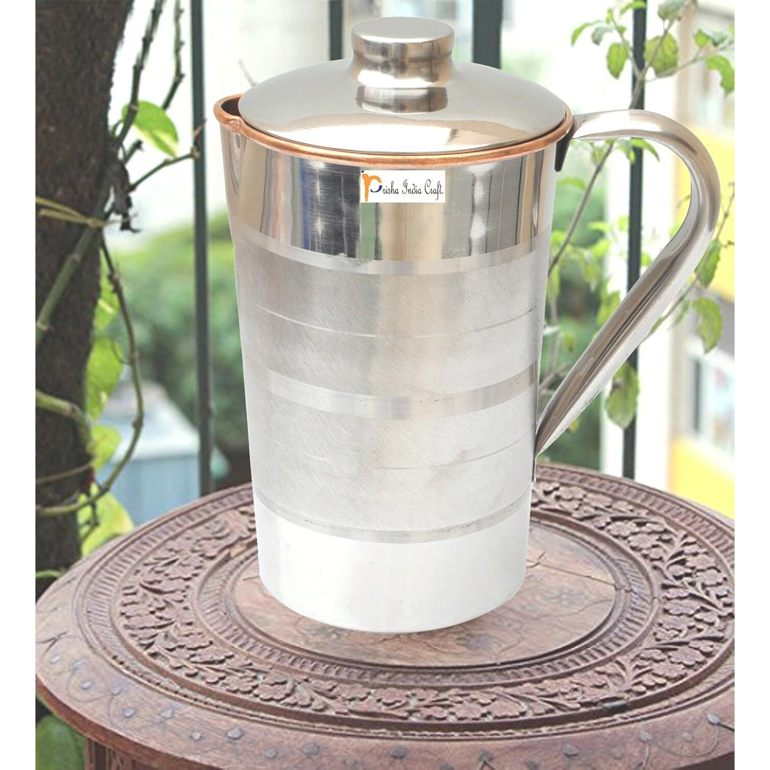 Prisha India Craft Steel Copper Jug Pitcher, Luxury Design, Capacity 1600 ML