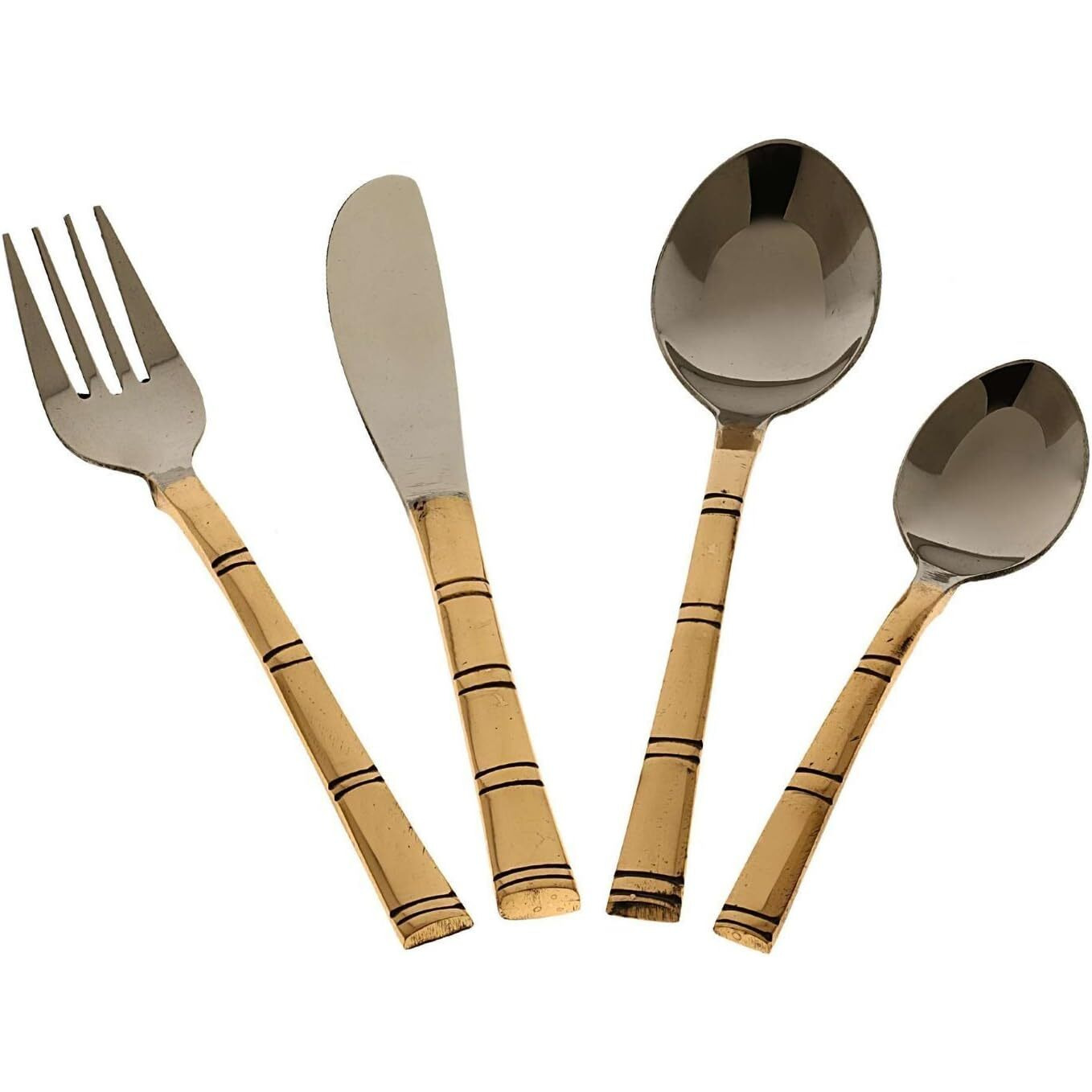 Prisha India Craft Dinnerware Copper Dinner Set Thali Plate, Bowls, fork, knife, Glass Spoon and Serving Spoon, Dia 13 Inch CHRISTMAS Gifts Stainless Steel Copperware Thali Set