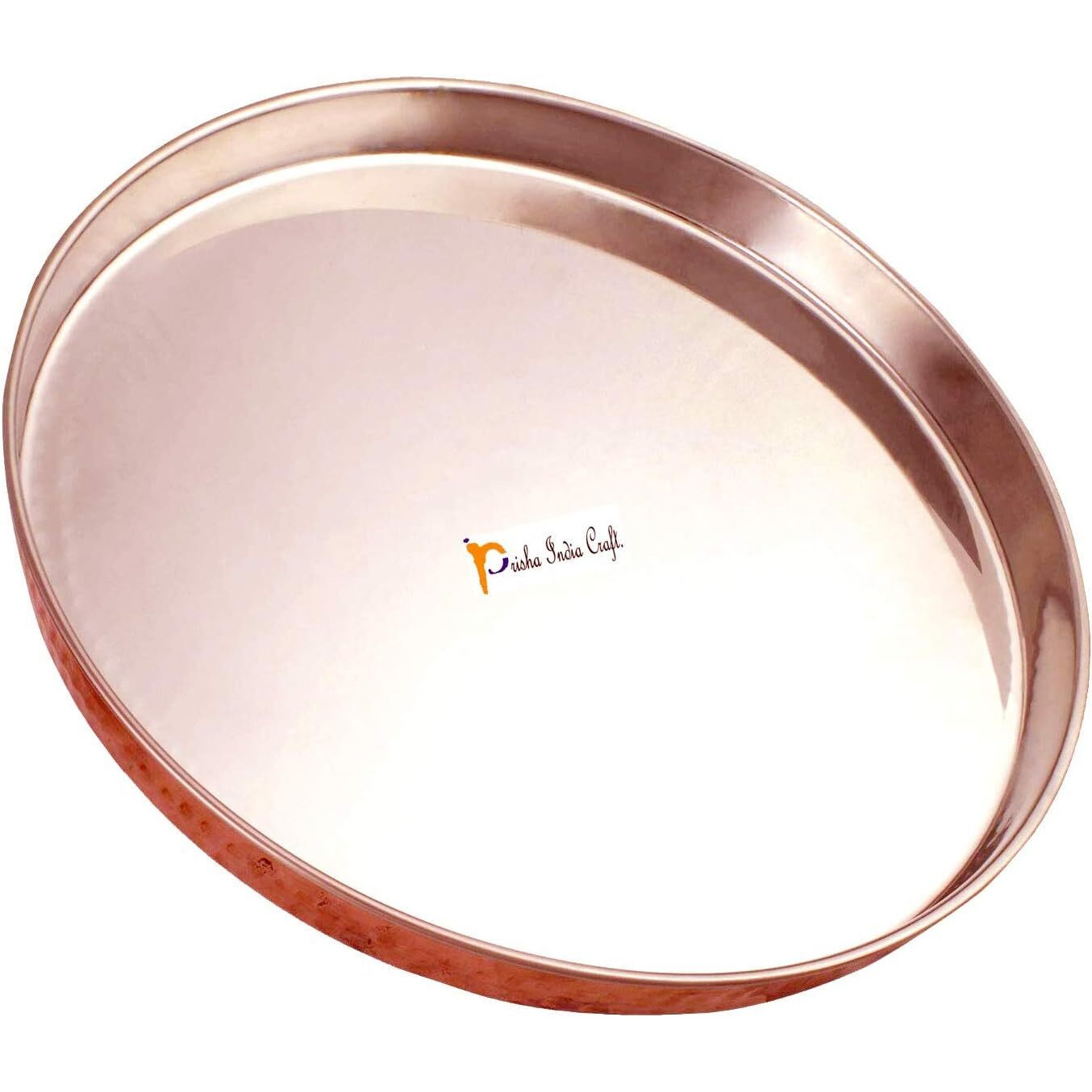 Prisha India Craft Dinnerware Copper Dinner Set Thali Plate, Bowls, fork, knife, Glass Spoon and Serving Spoon, Dia 13 Inch CHRISTMAS Gifts Stainless Steel Copperware Thali Set