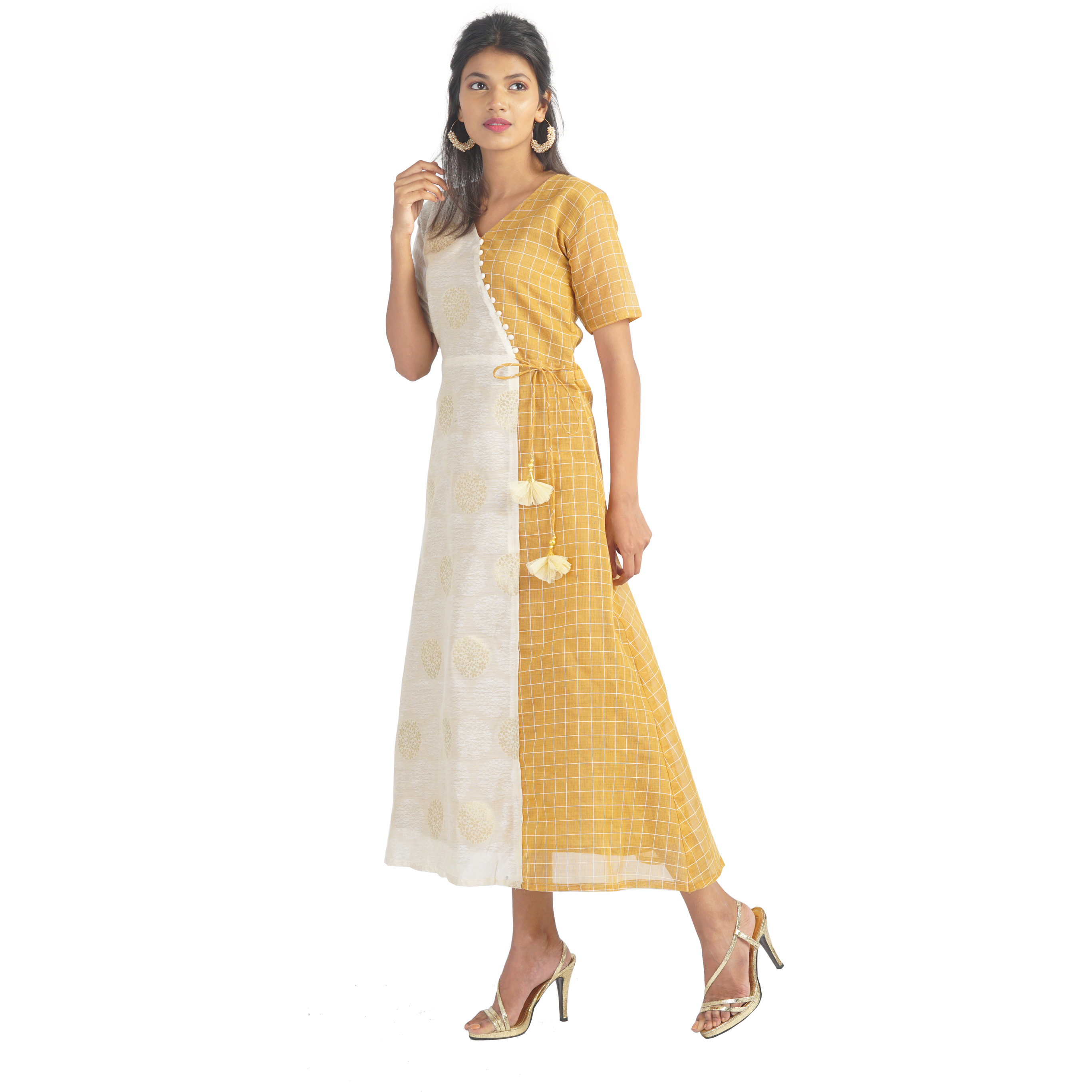 Pink Flamingo Clothing White And Gold Faux Wrap Maxi Dress