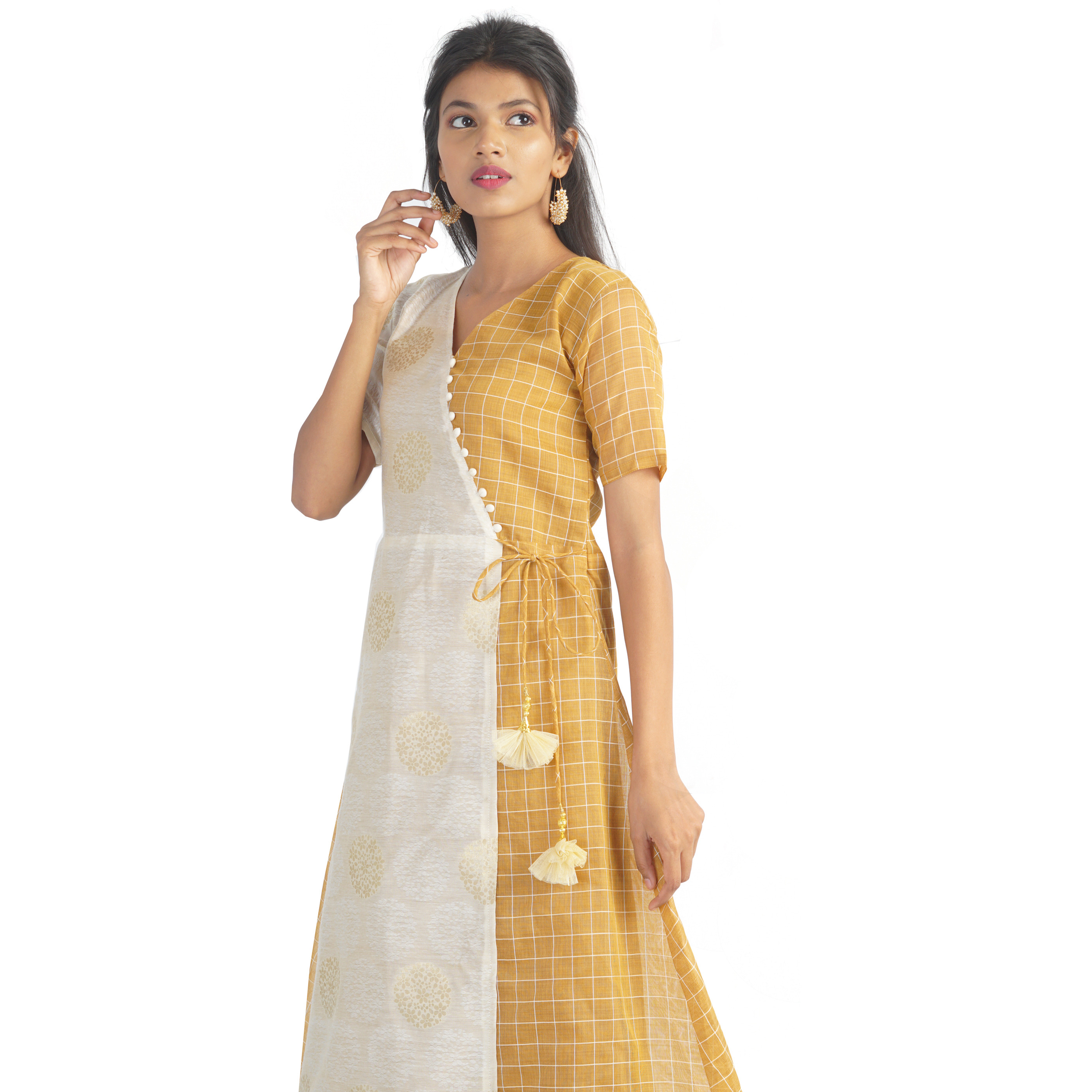 Pink Flamingo Clothing White And Gold Faux Wrap Maxi Dress