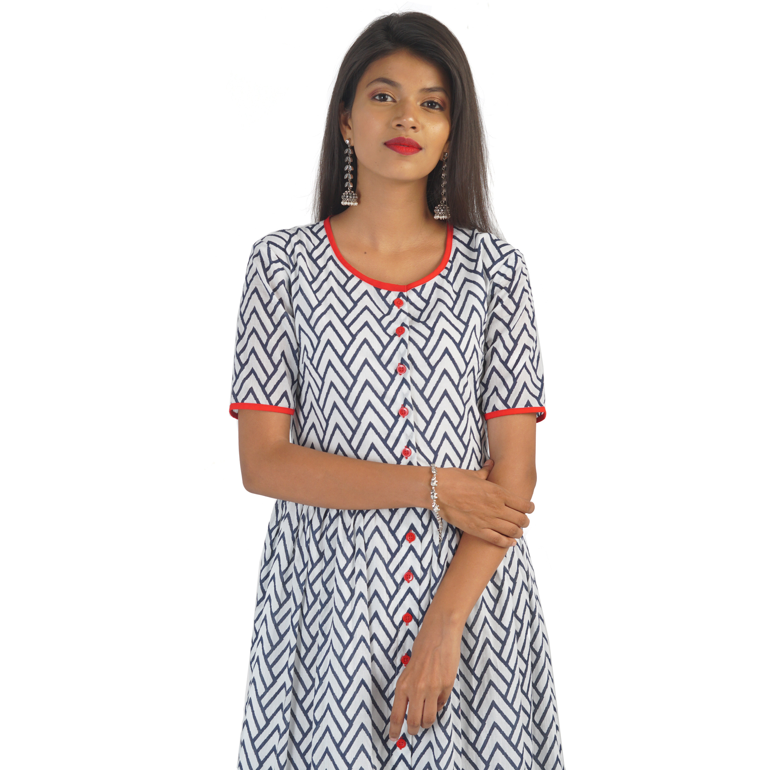 Pink Flamingo Clothing Classic Cotton Red & Blue Kurta Dress