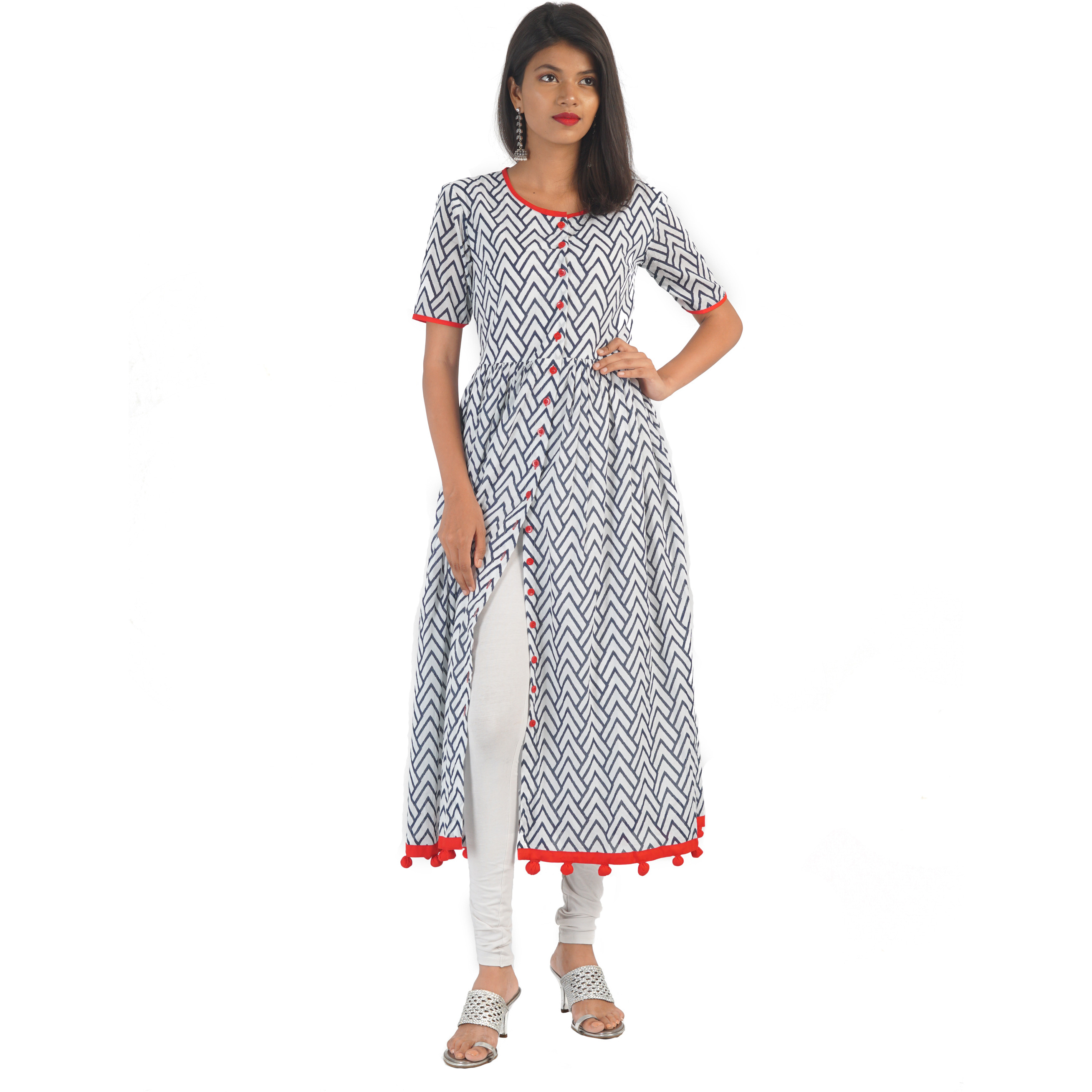 Pink Flamingo Clothing Classic Cotton Red & Blue Kurta Dress
