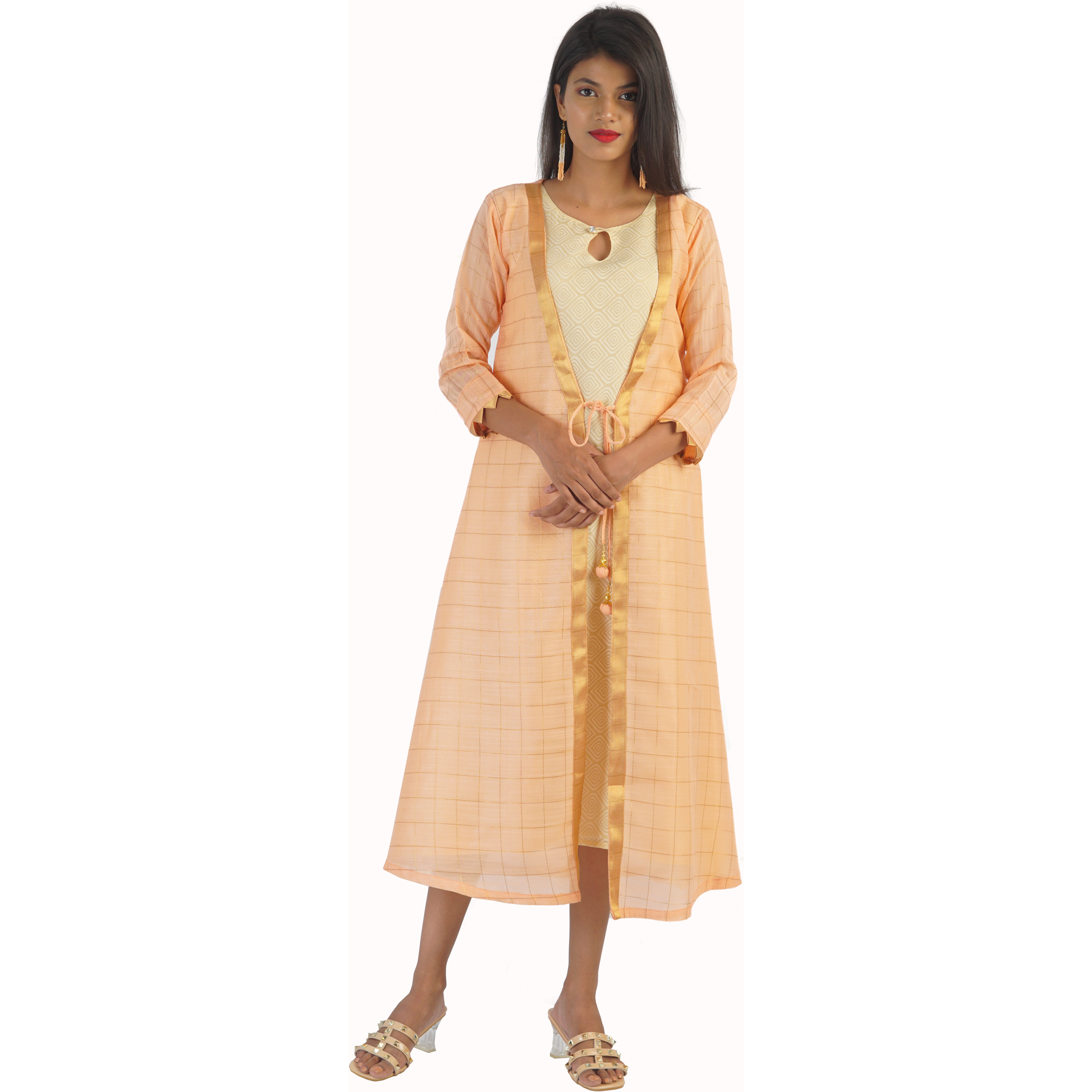 Pink Flamingo Clothing Peach Princess Two Piece Kurta Dress S (Size: Small)