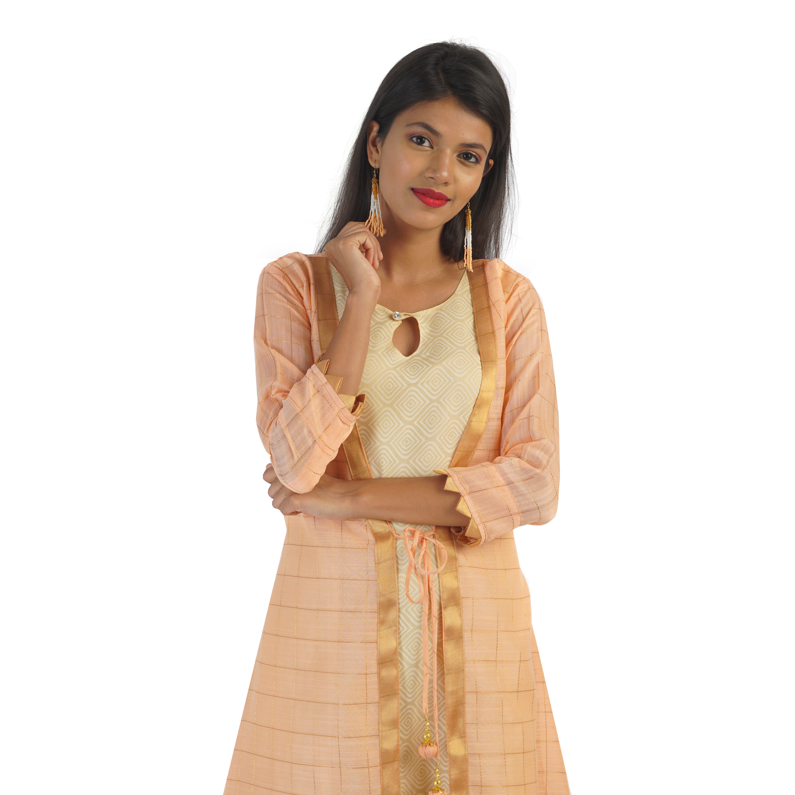 Pink Flamingo Clothing Peach Princess Two Piece Kurta Dress S (Size: Small)