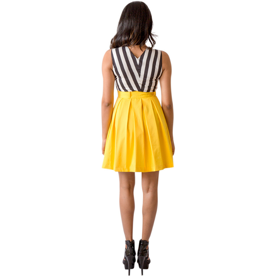 Pink Flamingo Clothing Stripes and Yellow Dress S (Size: Small)