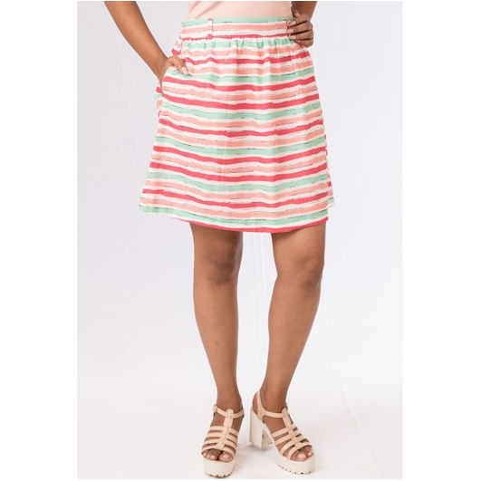 Pink Flamingo Clothing Pastel Striped Skirt L (Size: Large)