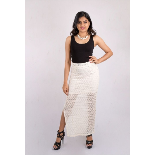 Pink Flamingo Clothing Off White Crochet Maxi Skirt S (Size Small)