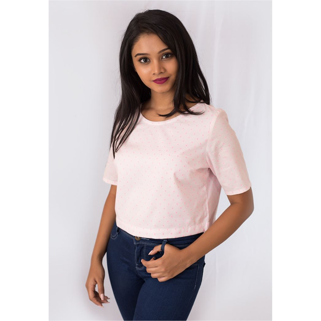 Pink Flamingo Clothing Spotted White Crop Top S (Size Small)