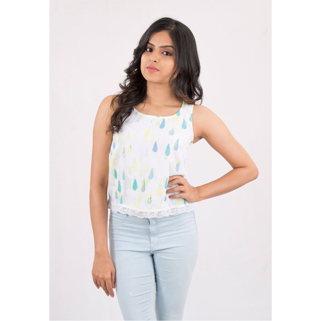 Pink Flamingo Clothing Printed Tank Top with Lace Hem