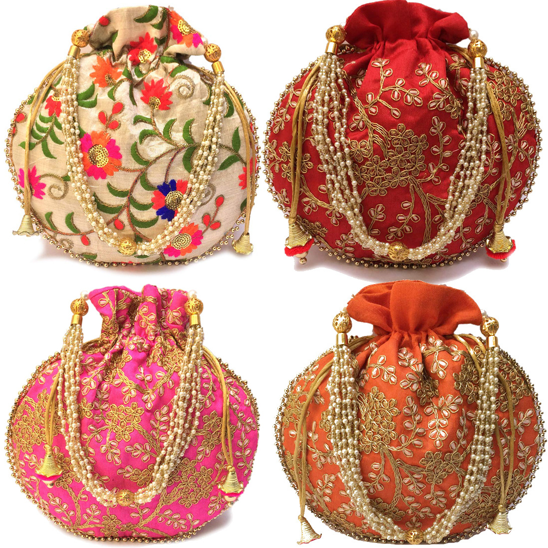 Lot Of 100 Indian Handmade Women's Embroidered Clutch Purse Potli Bag Pouch Drawstring Bag Wedding Favor Return Gift For Guests Free Ship