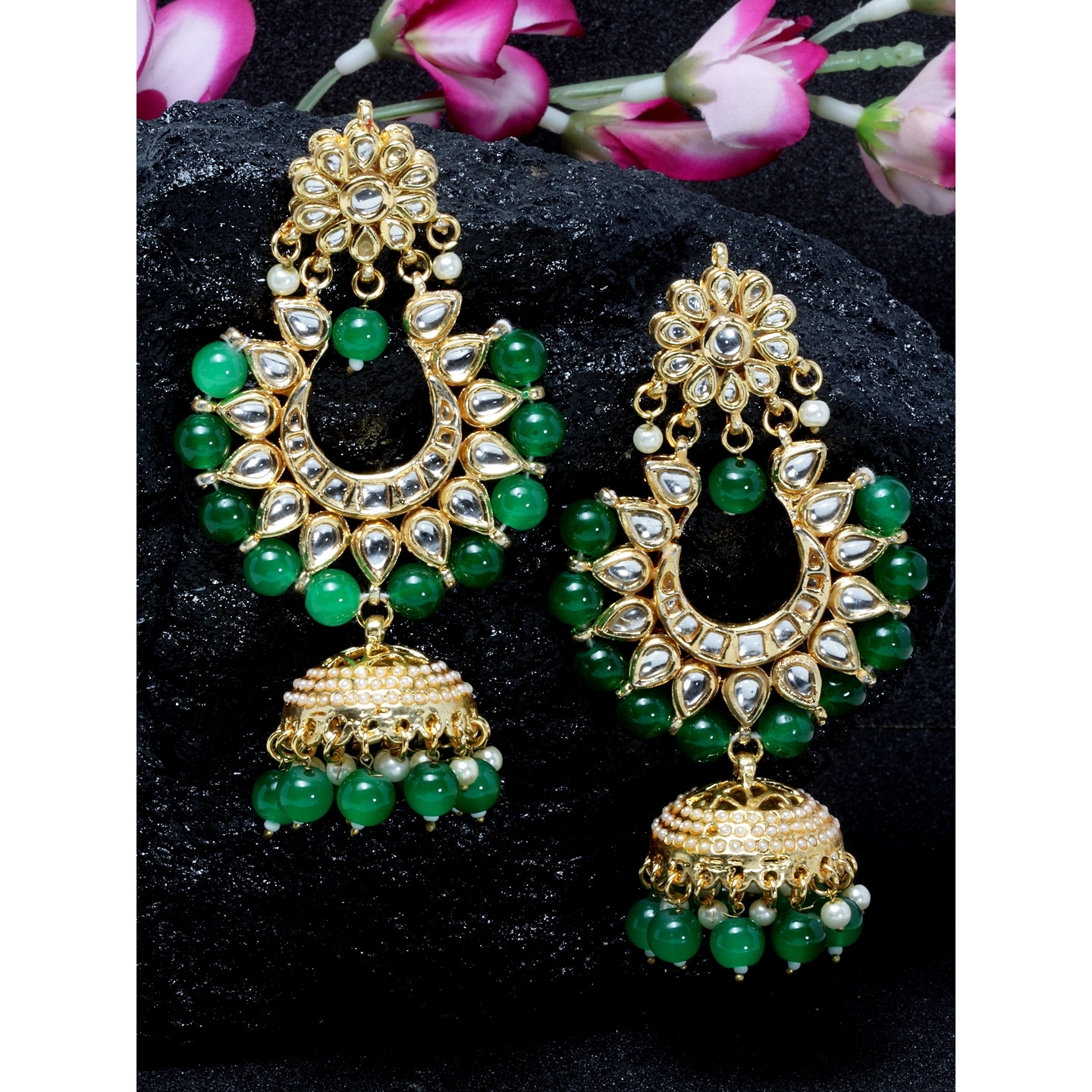 kundan jhumki green drop