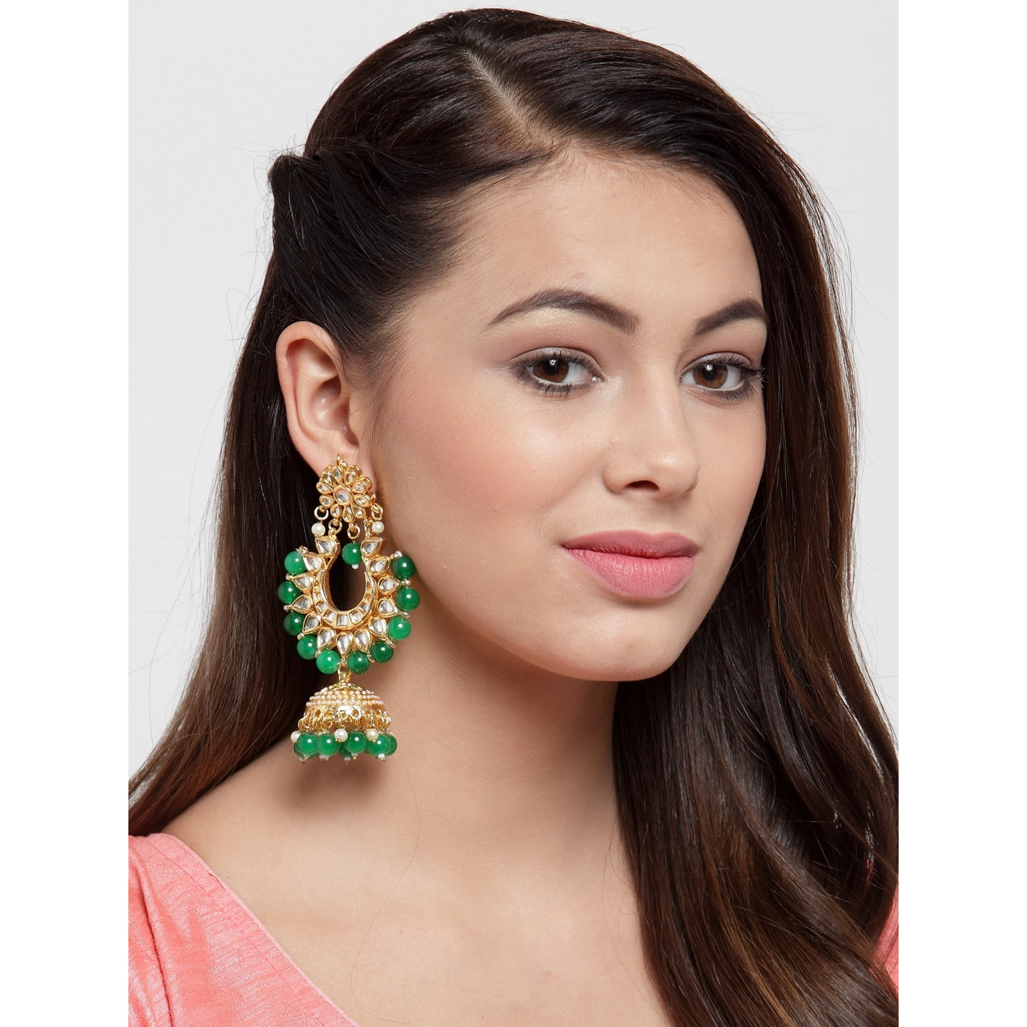 kundan jhumki green drop