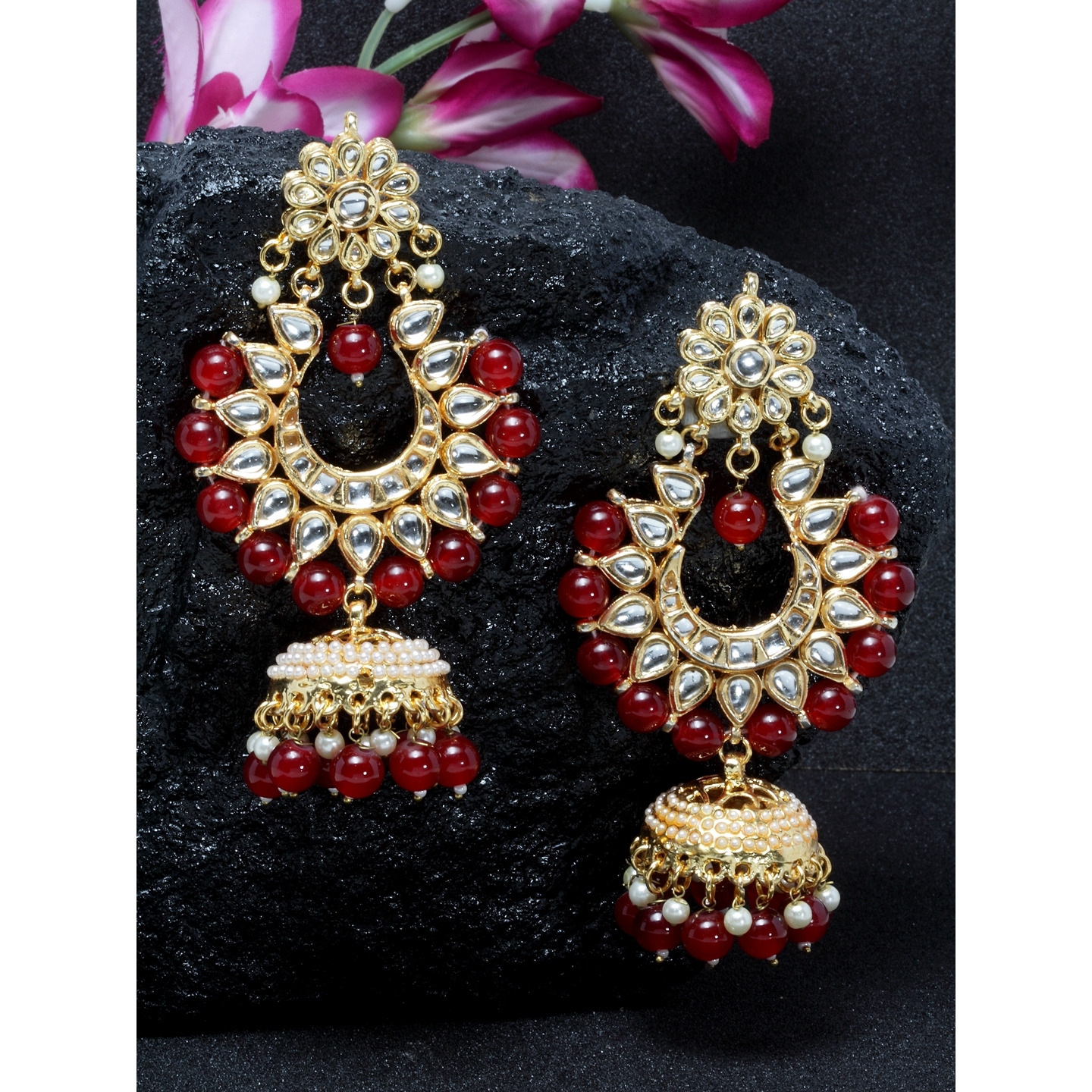 jhumki kundan bali (red)