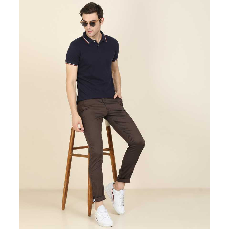 Solid Men Polo Neck Dark Blue T-Shirt