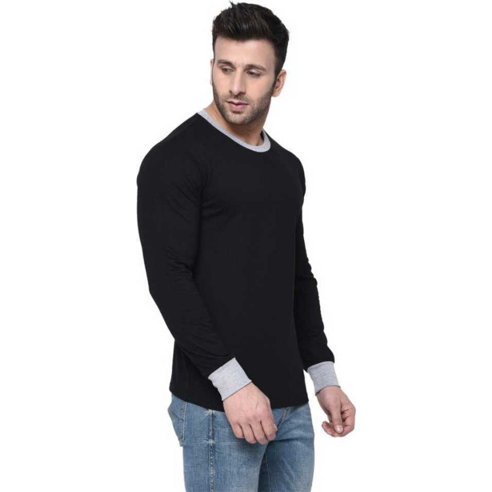 Solid Men Round Neck T-Shirt (Size: M, Color: Black)