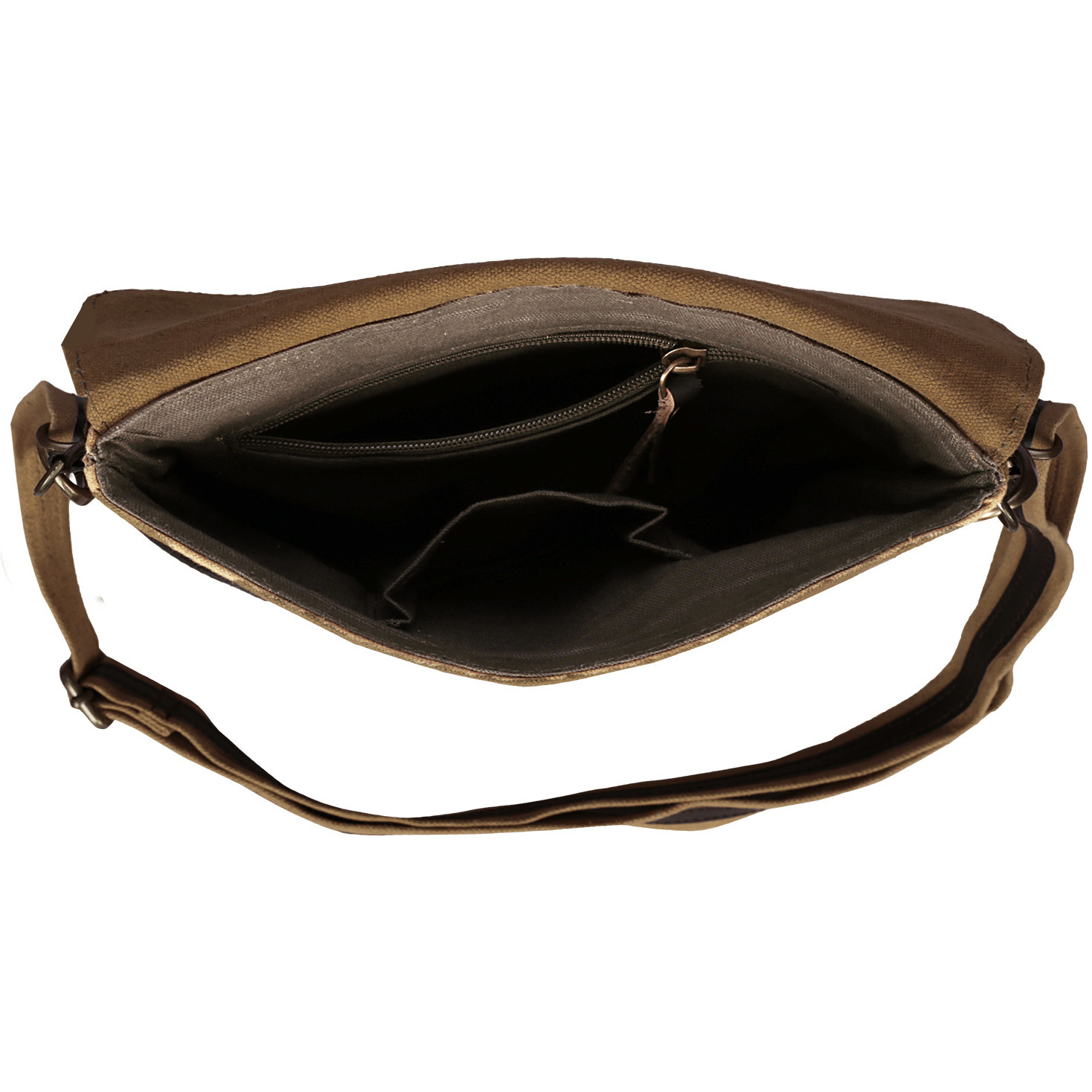 NEUDIS Genuine Leather & Recycled Stone Washed Canvas Travel Sling / Cross Body Bag for iPad & Tablet - Original - Brown