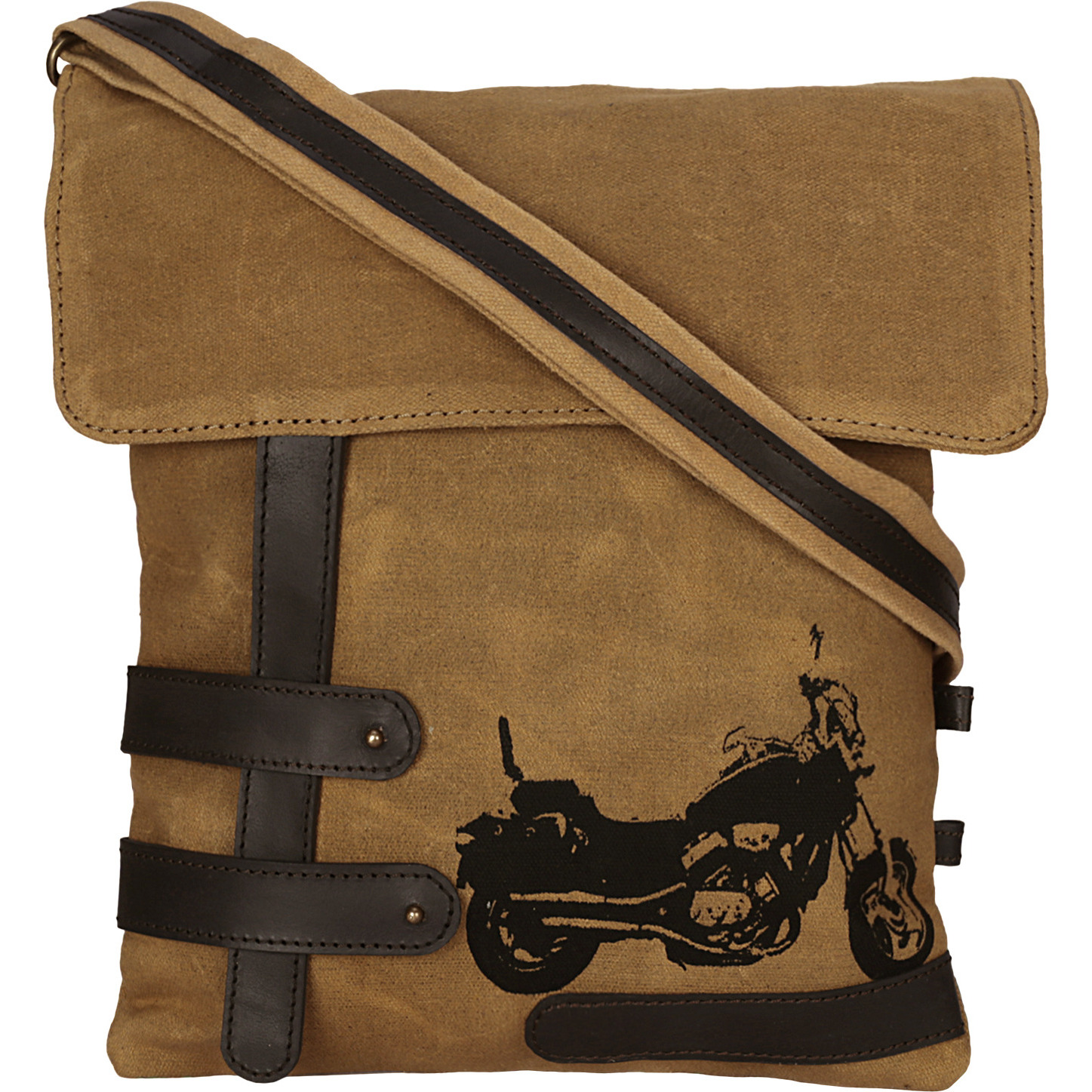 NEUDIS Genuine Leather & Recycled Stone Washed Canvas Travel Sling / Cross Body Bag for iPad & Tablet - Bike - Brown