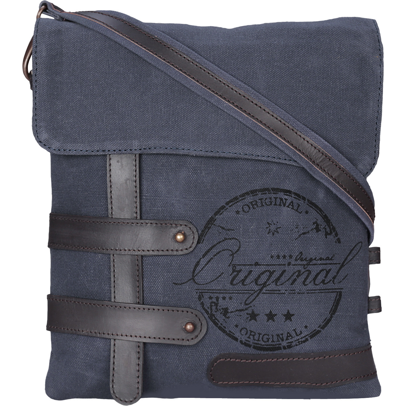 NEUDIS Genuine Leather & Recycled Stone Washed Canvas Travel Sling / Cross Body Bag for iPad & Tablet - Original - Blue