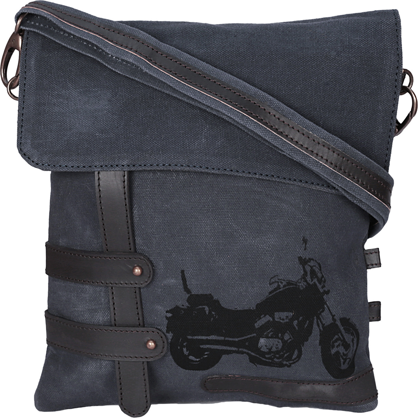 NEUDIS Genuine Leather & Recycled Stone Washed Canvas Travel Sling / Cross Body Bag for iPad & Tablet - Bike - Blue