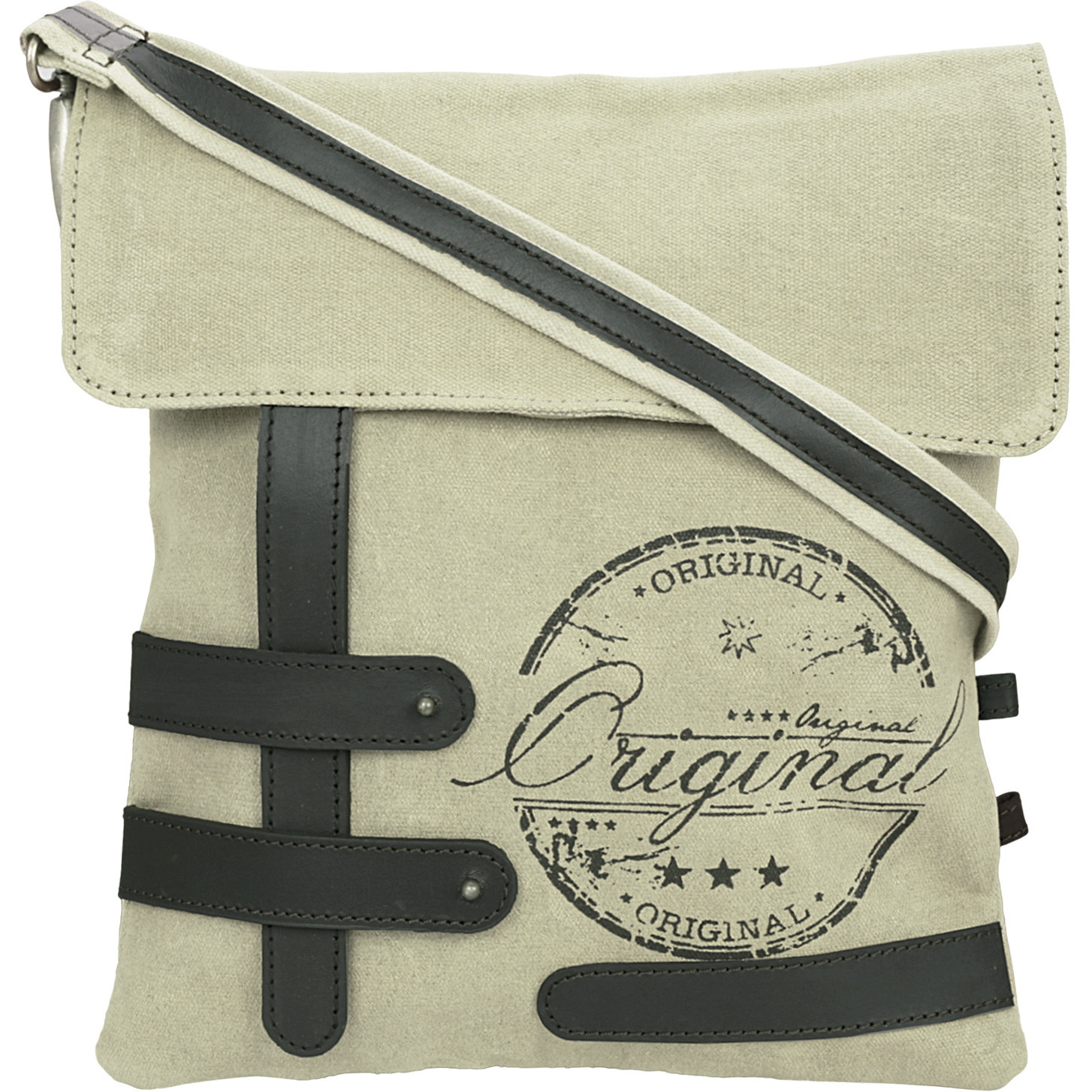 NEUDIS Genuine Leather & Recycled Stone Washed Canvas Travel Sling / Cross Body Bag for iPad & Tablet - Original - Beige