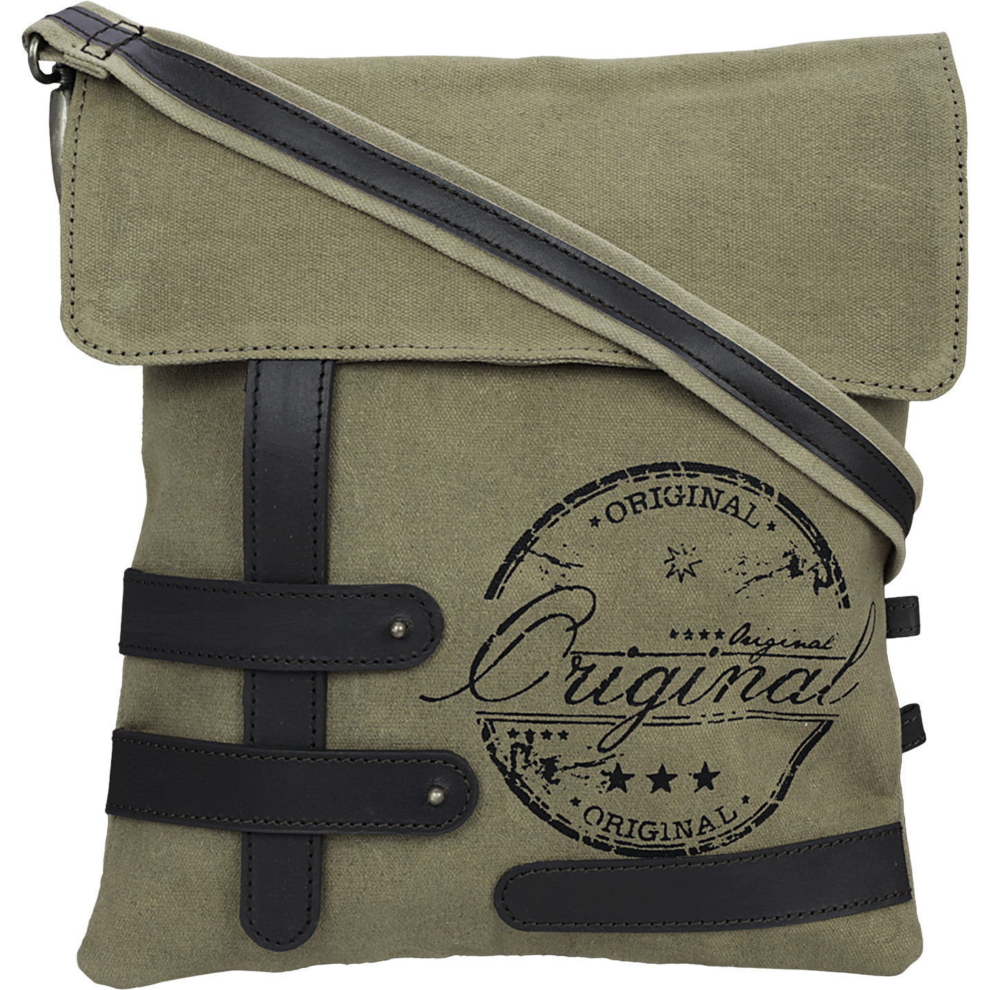 NEUDIS Genuine Leather & Recycled Stone Washed Canvas Travel Sling / Cross Body Bag for iPad & Tablet - Original - Green