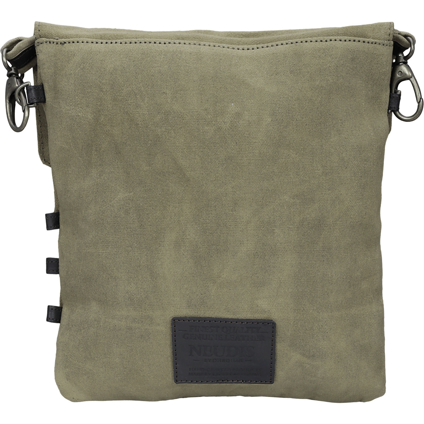 NEUDIS Genuine Leather & Recycled Stone Washed Canvas Travel Sling / Cross Body Bag for iPad & Tablet - Never Stop Dreaming - Green