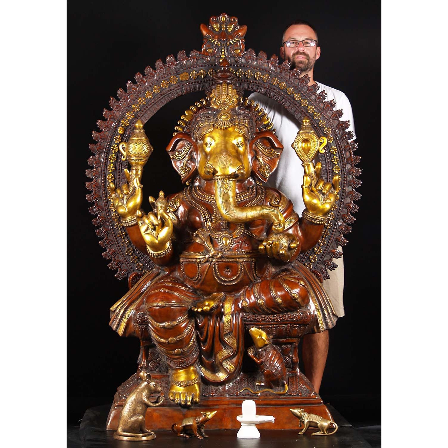 Large Brass Seated Ganesha Statue 70 Inches