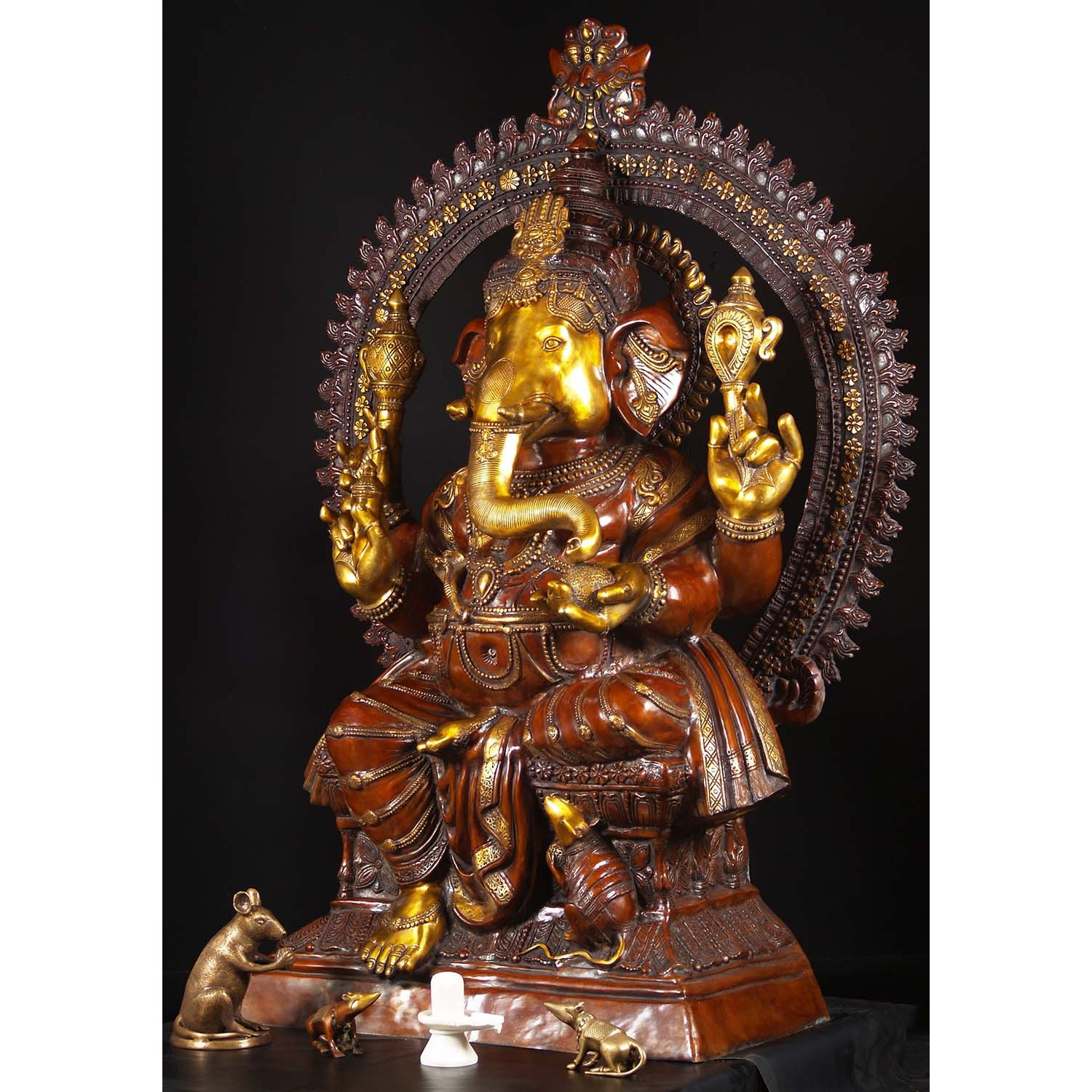 Large Brass Seated Ganesha Statue 70 Inches