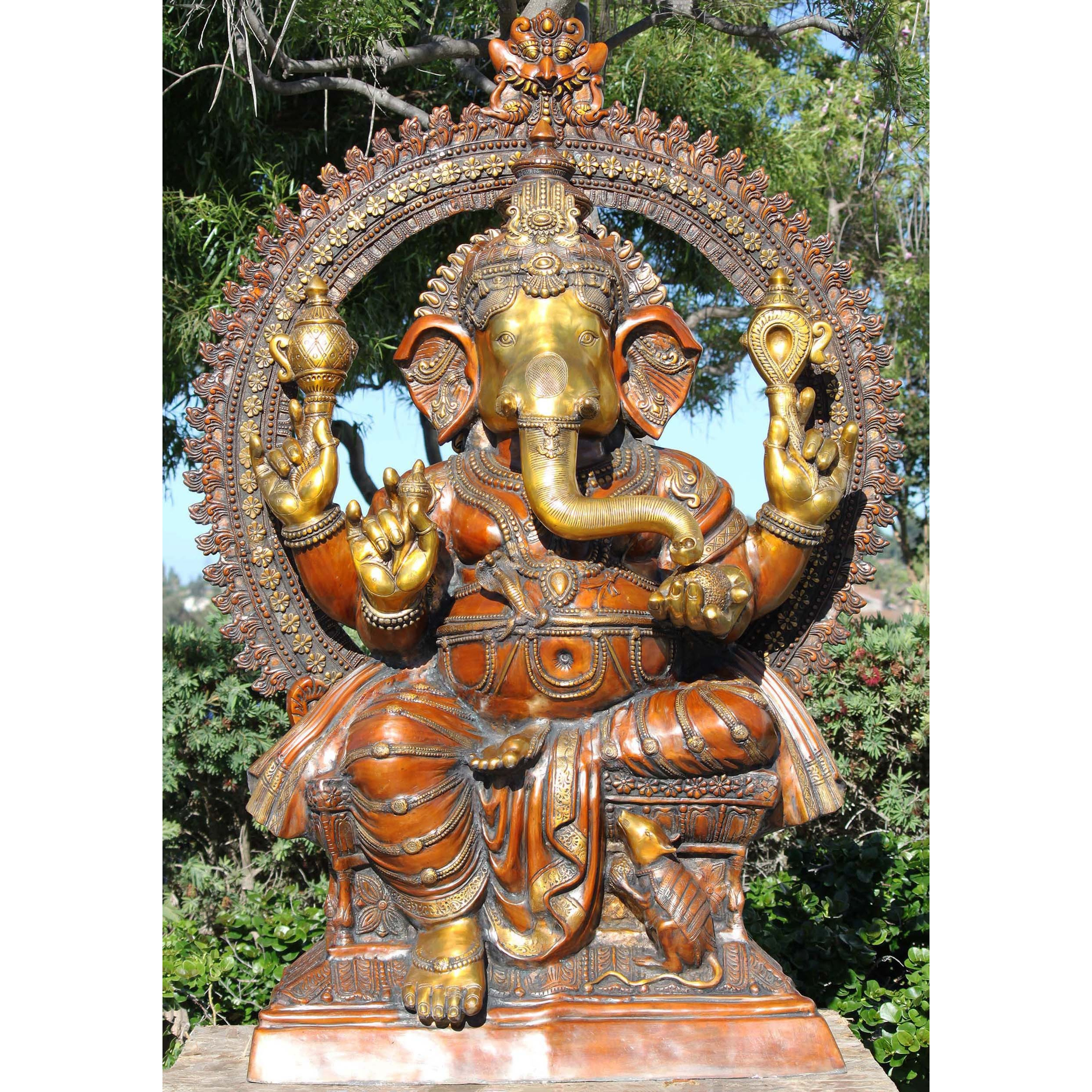 Large Brass Seated Ganesha Statue 70 Inches