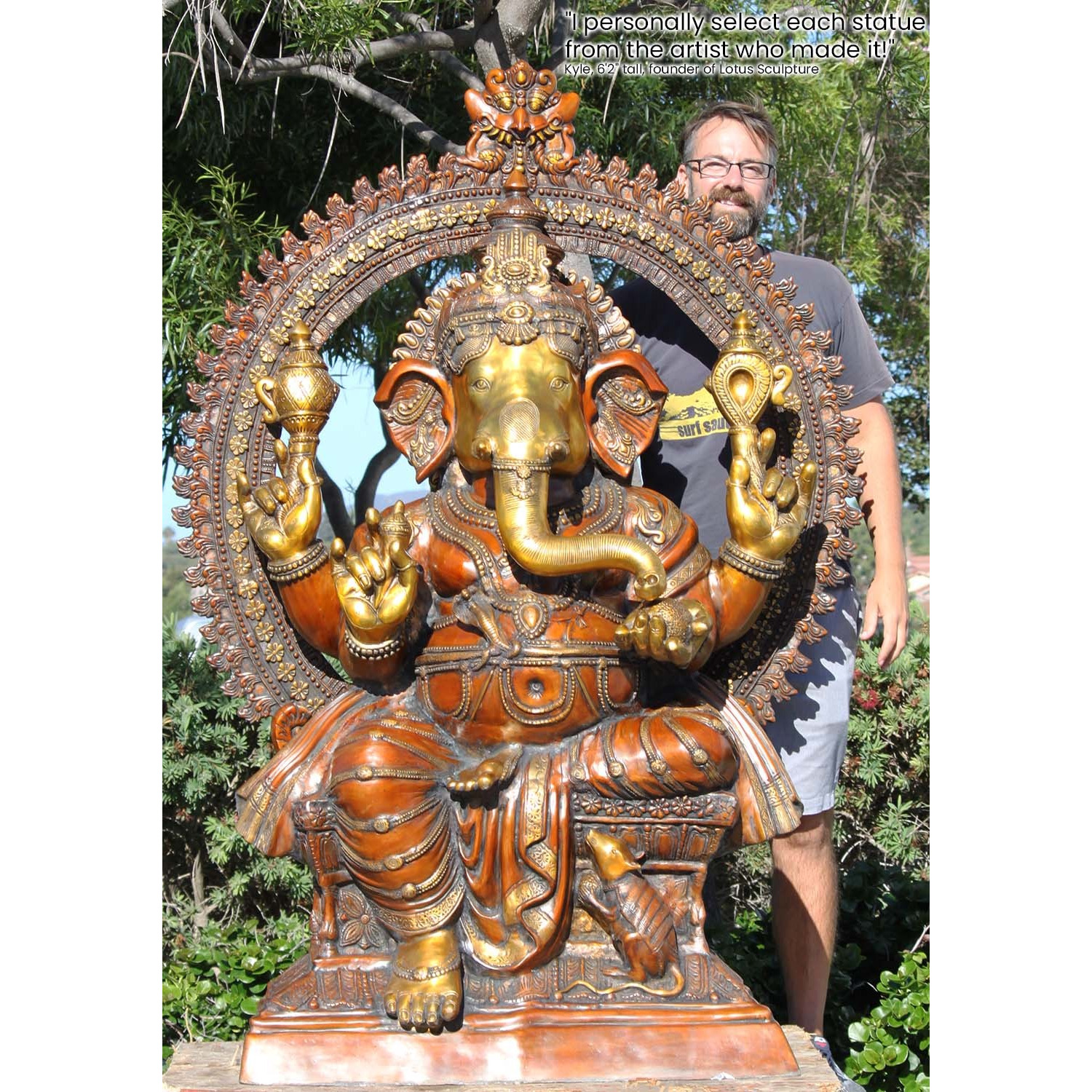 Large Brass Seated Ganesha Statue 70 Inches