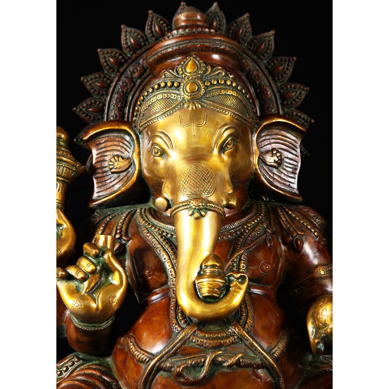 Brass Seated Ganesha Statue with Mooshika 32 Inches