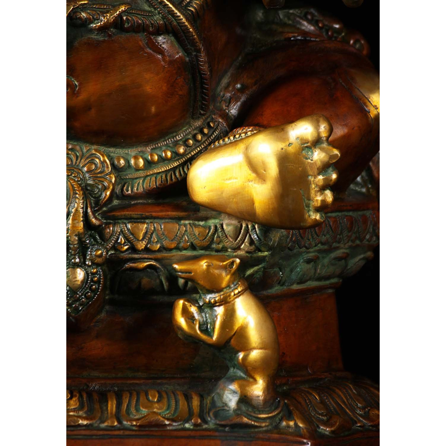 Brass Seated Ganesha Statue with Mooshika 32 Inches