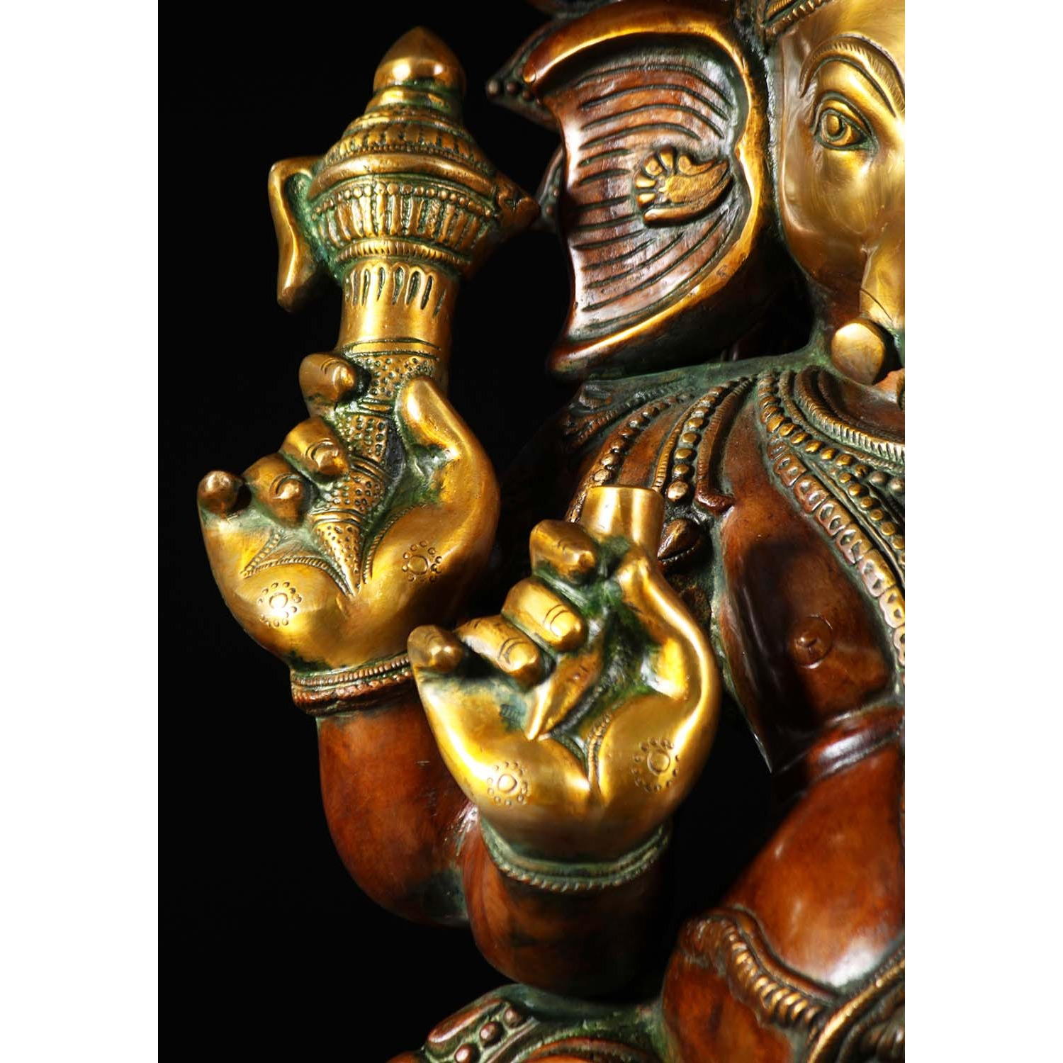 Brass Seated Ganesha Statue with Mooshika 32 Inches