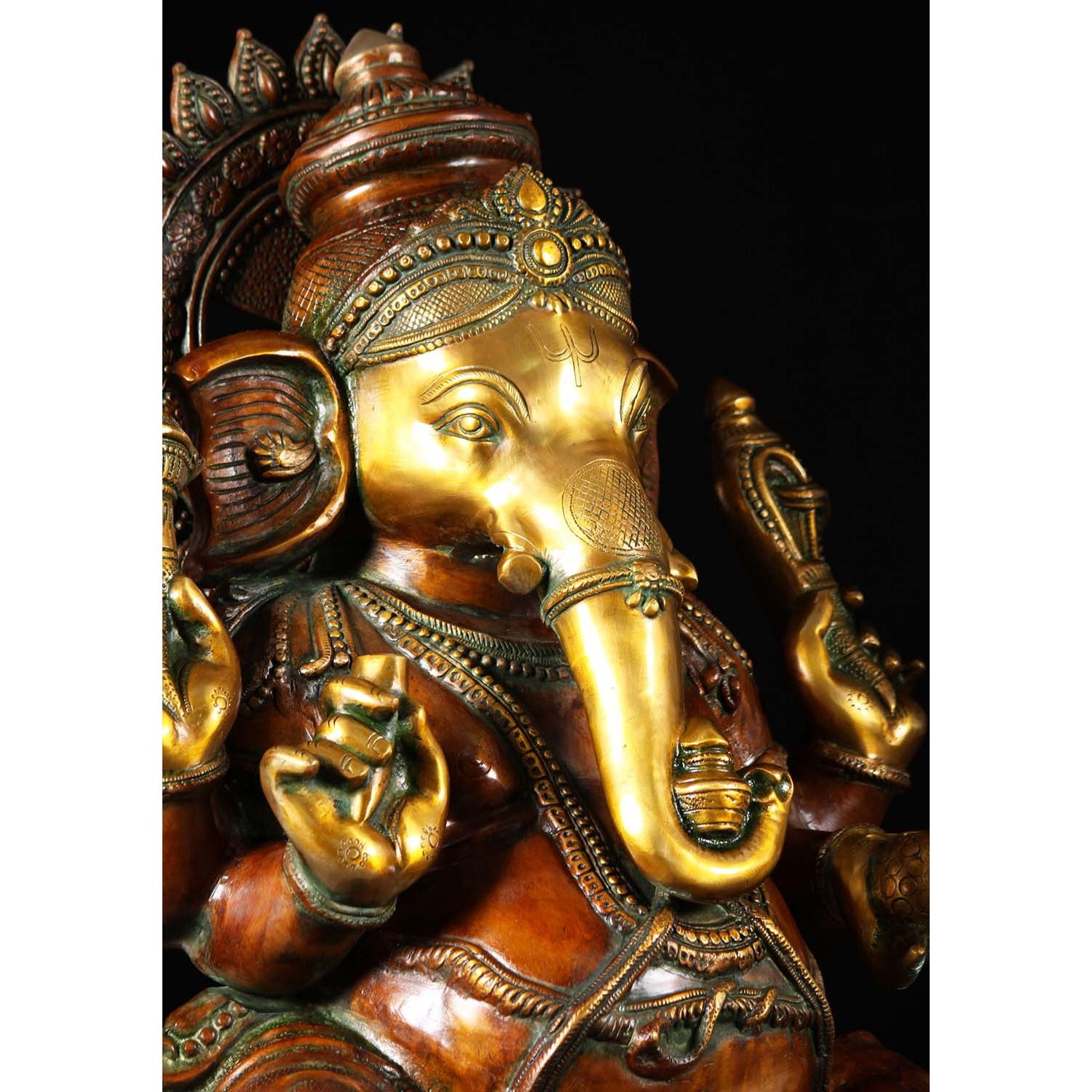 Brass Seated Ganesha Statue with Mooshika 32 Inches