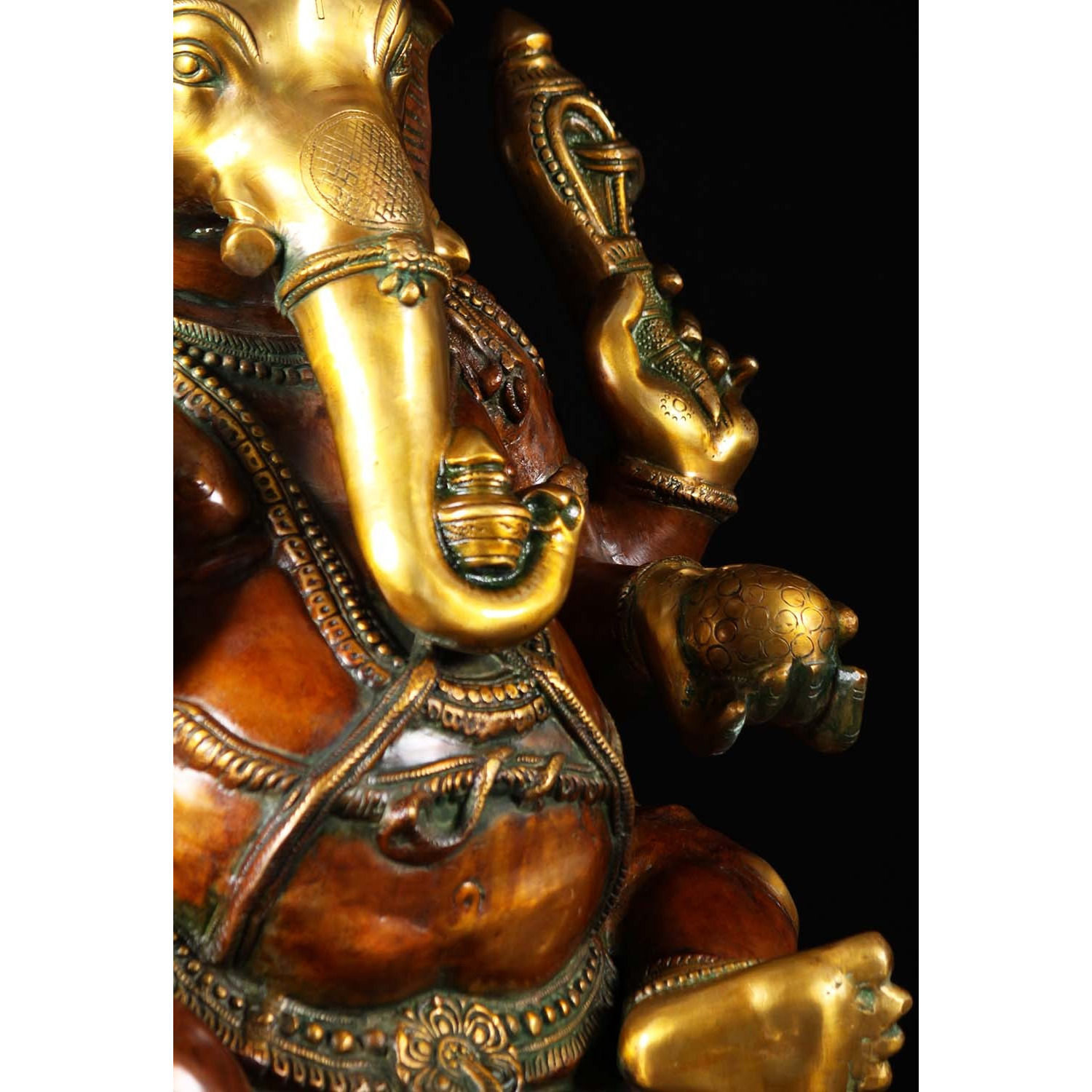 Brass Seated Ganesha Statue with Mooshika 32 Inches