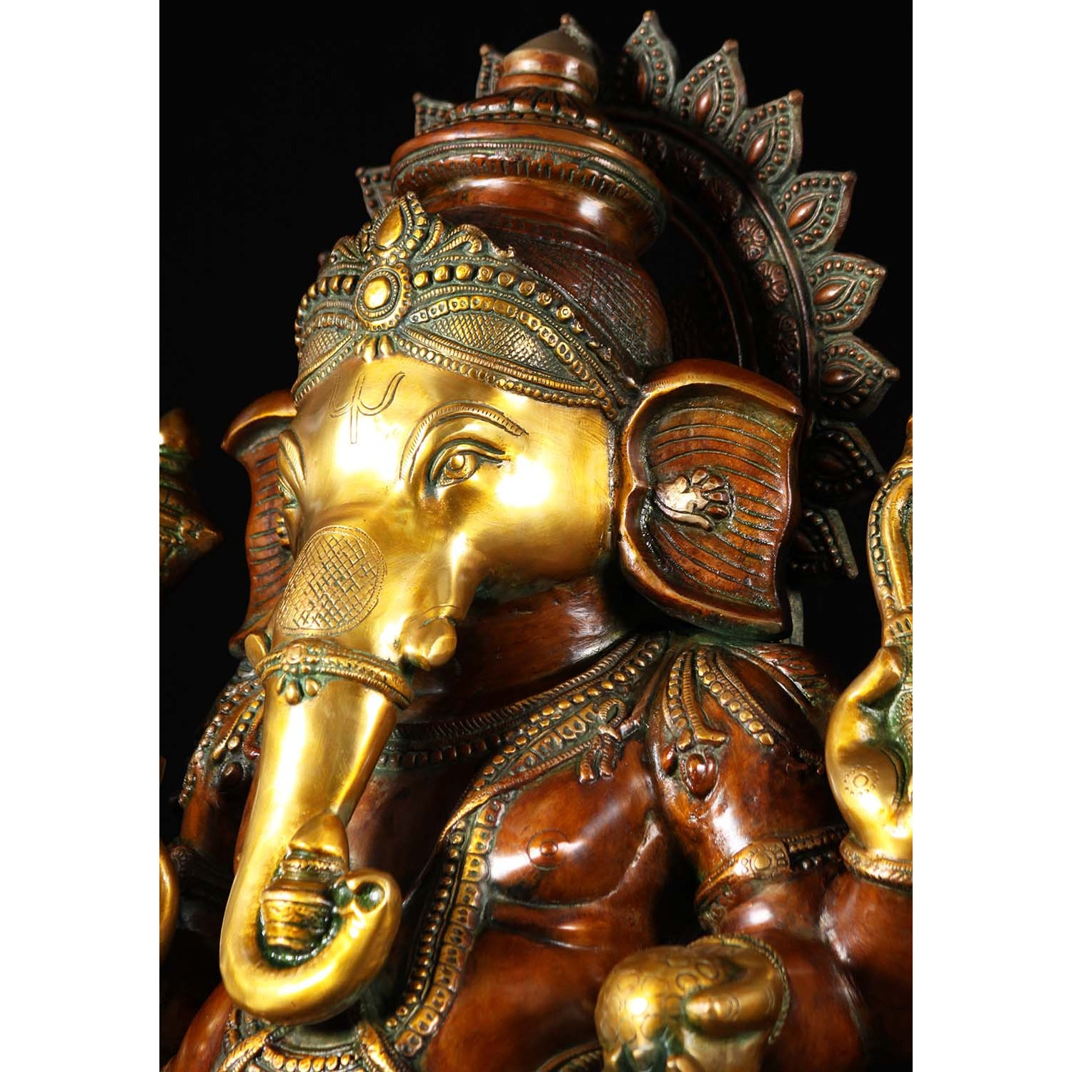 Brass Seated Ganesha Statue with Mooshika 32 Inches