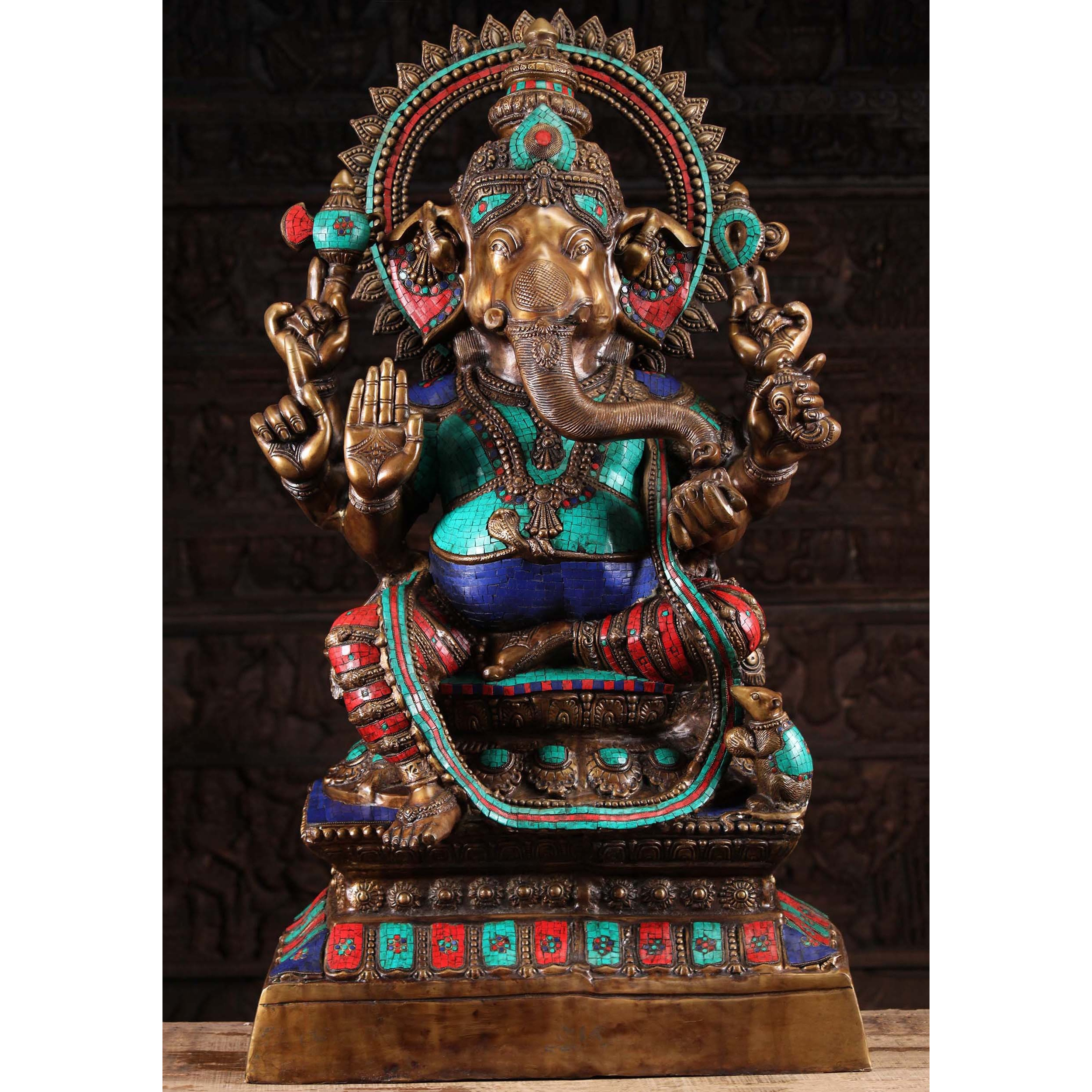 Large 6 Armed Ganesha with Colored Stones 45 Inches