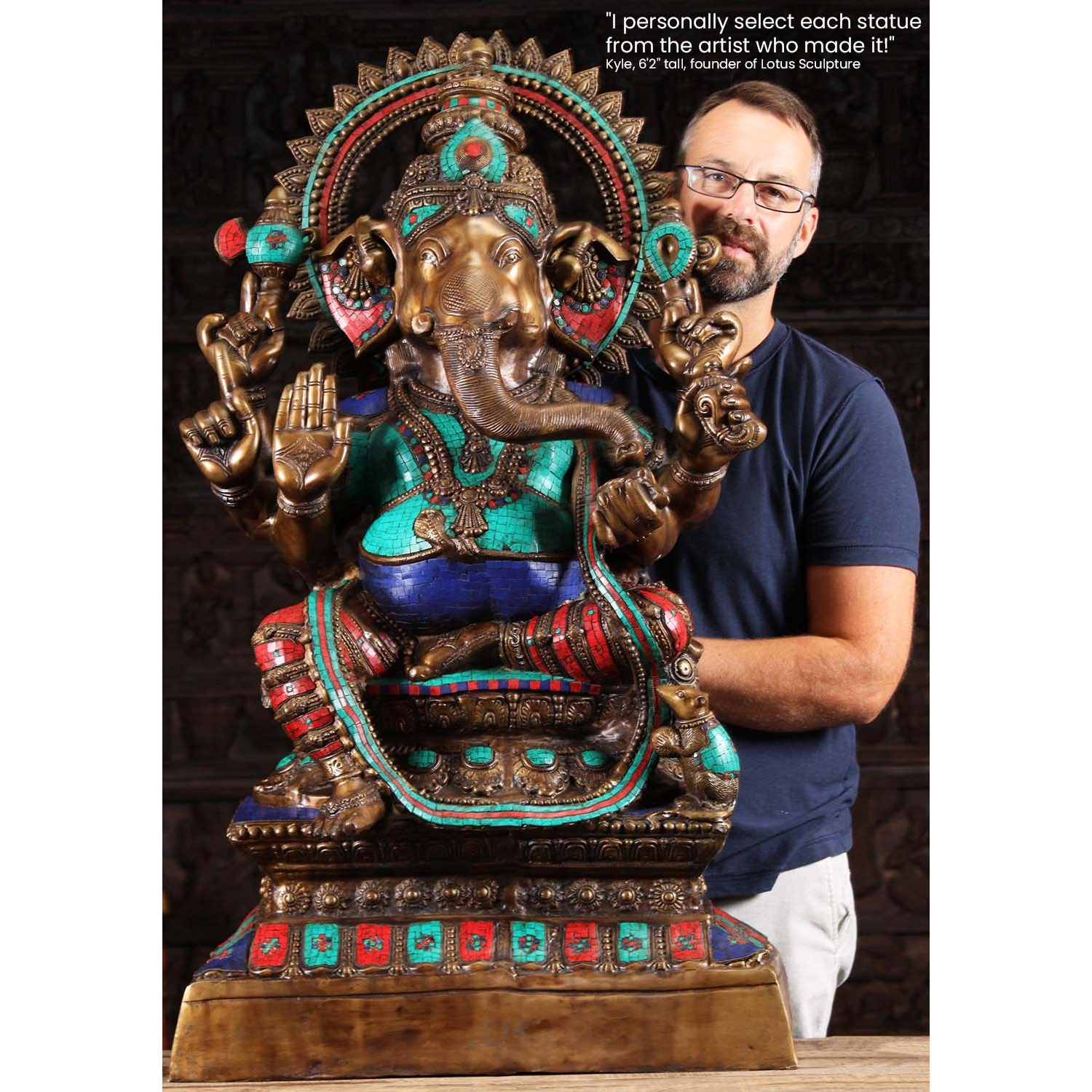 Large 6 Armed Ganesha with Colored Stones 45 Inches