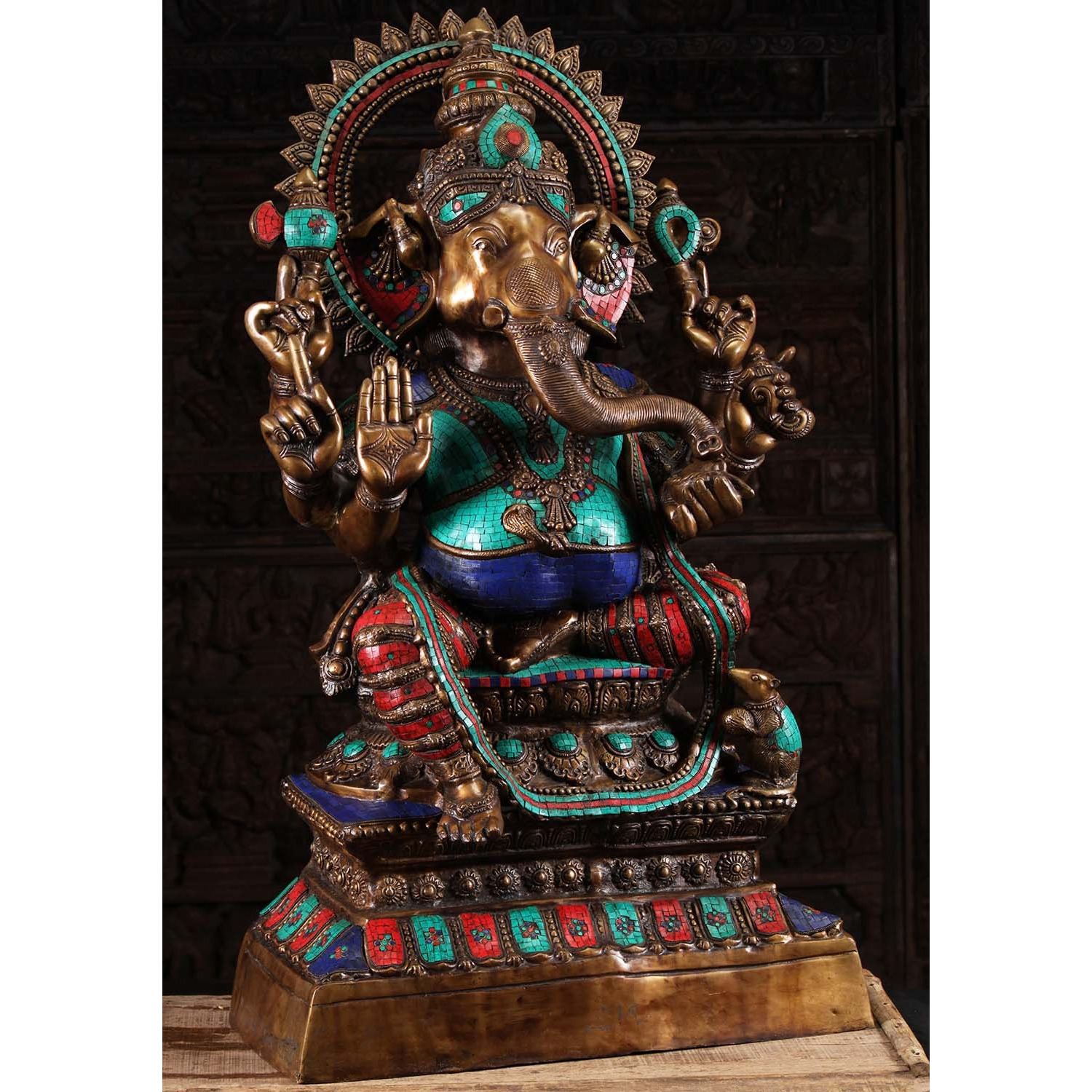 Large 6 Armed Ganesha with Colored Stones 45 Inches