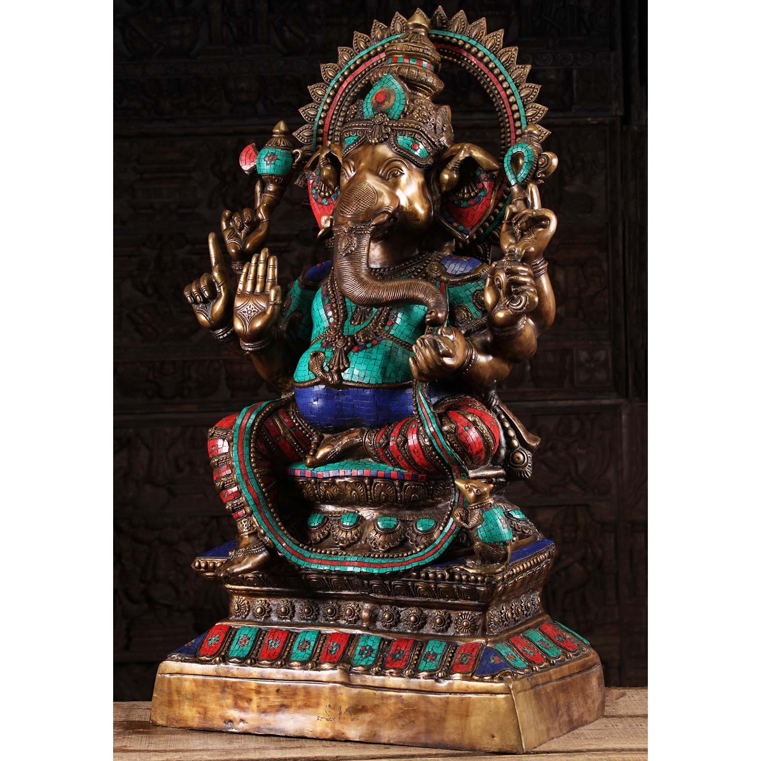 Large 6 Armed Ganesha with Colored Stones 45 Inches