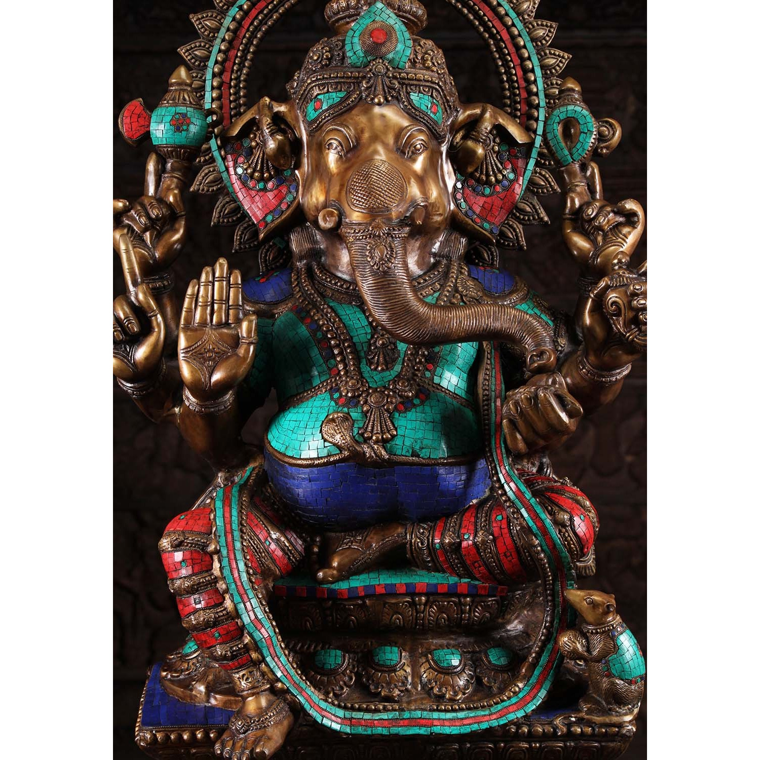 Large 6 Armed Ganesha with Colored Stones 45 Inches