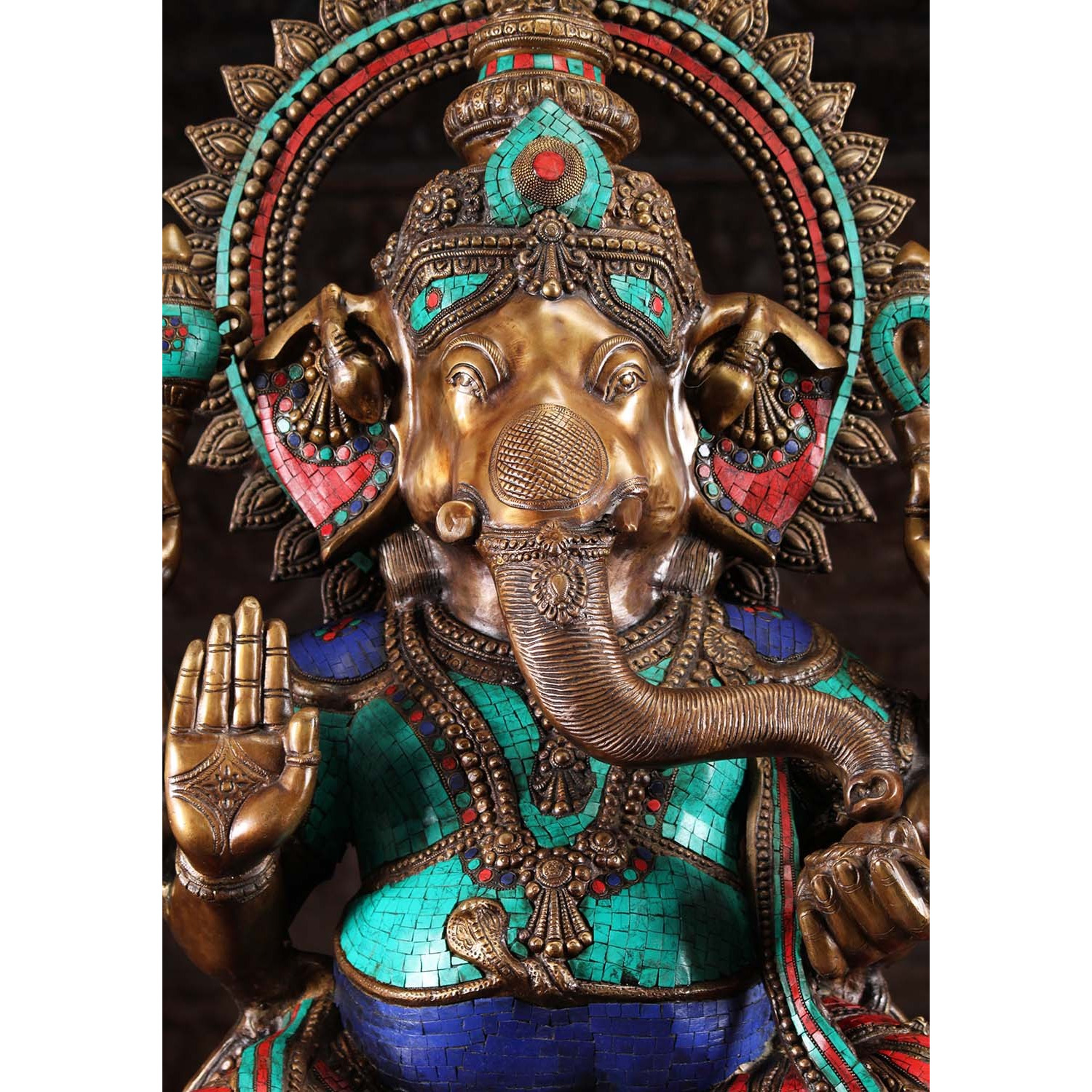 Large 6 Armed Ganesha with Colored Stones 45 Inches