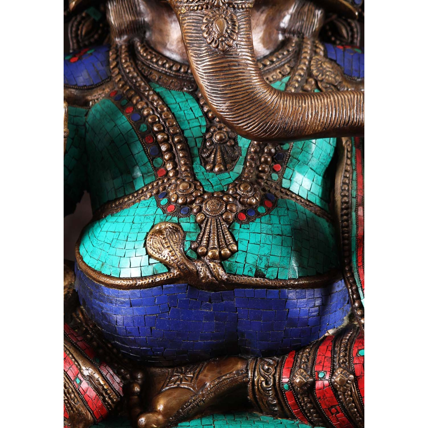 Large 6 Armed Ganesha with Colored Stones 45 Inches